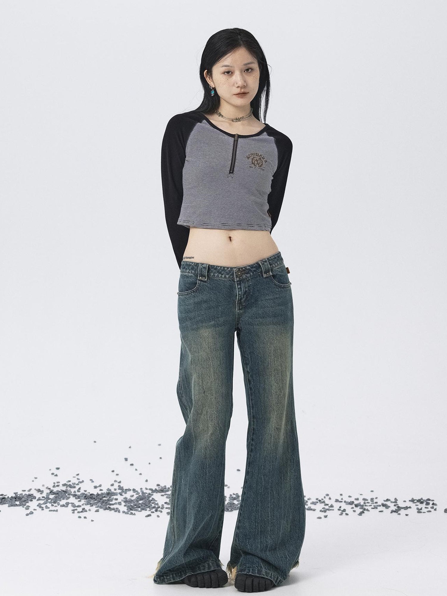 Achihara Los Angeles Stripe Spliced Crop Tee