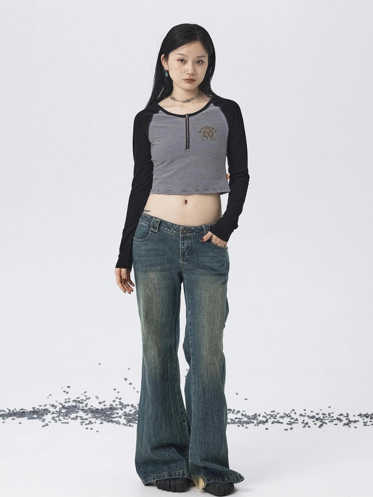 Los Angeles Stripe Spliced Crop Tee