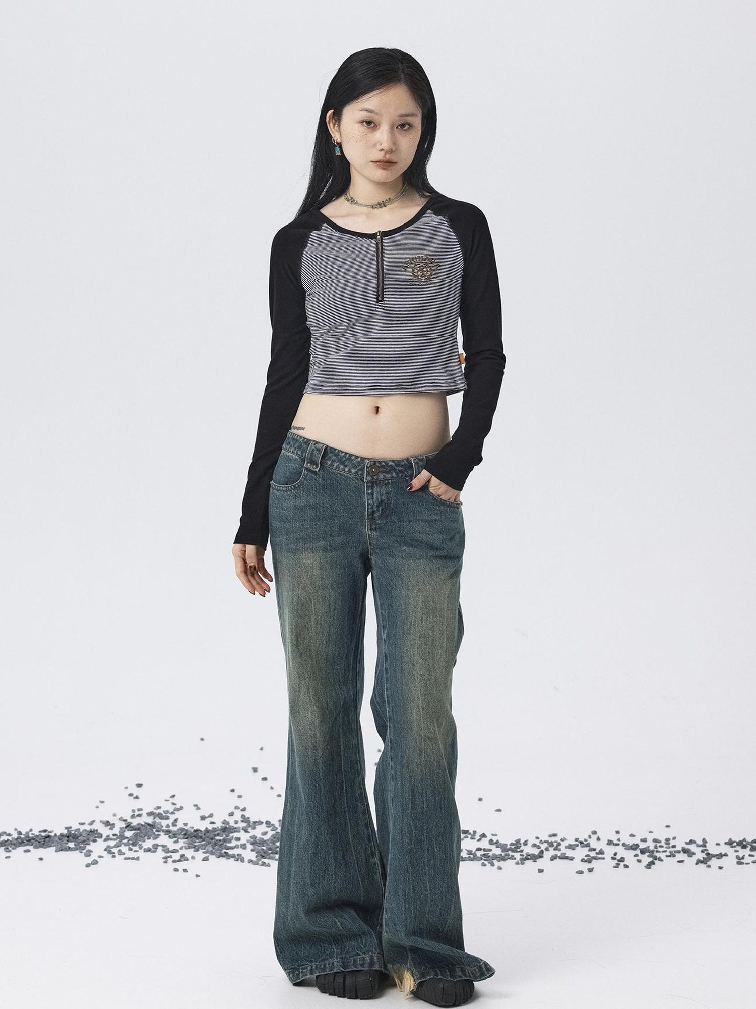 Achihara Los Angeles Stripe Spliced Crop Tee