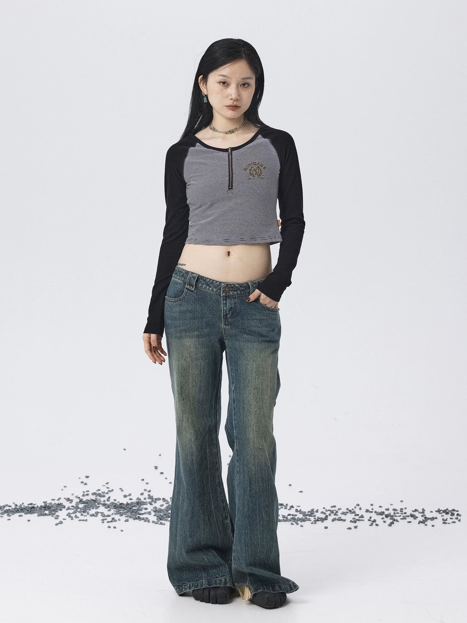 Achihara Los Angeles Stripe Spliced Crop Tee-2