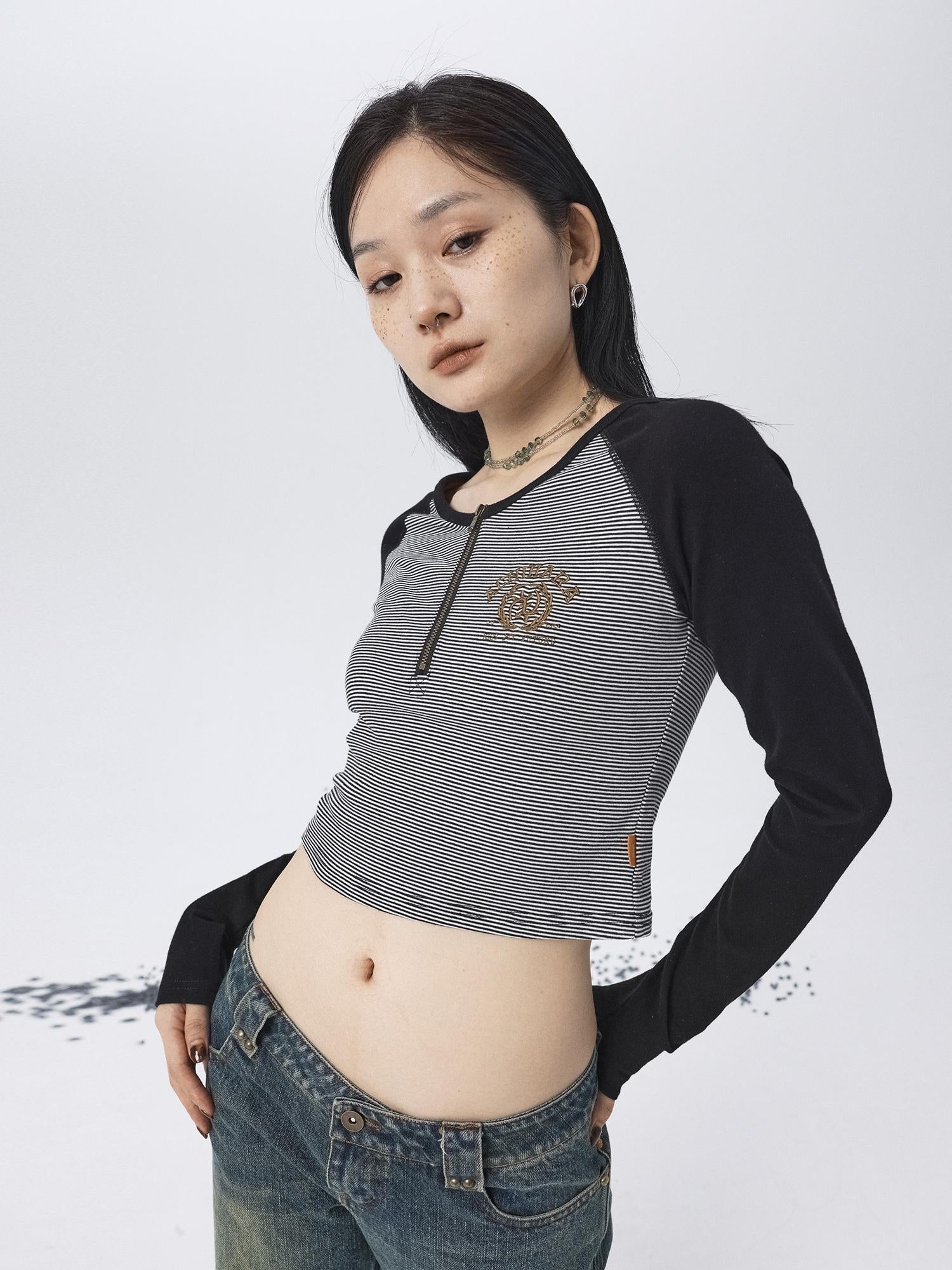 Achihara Los Angeles Stripe Spliced Crop Tee