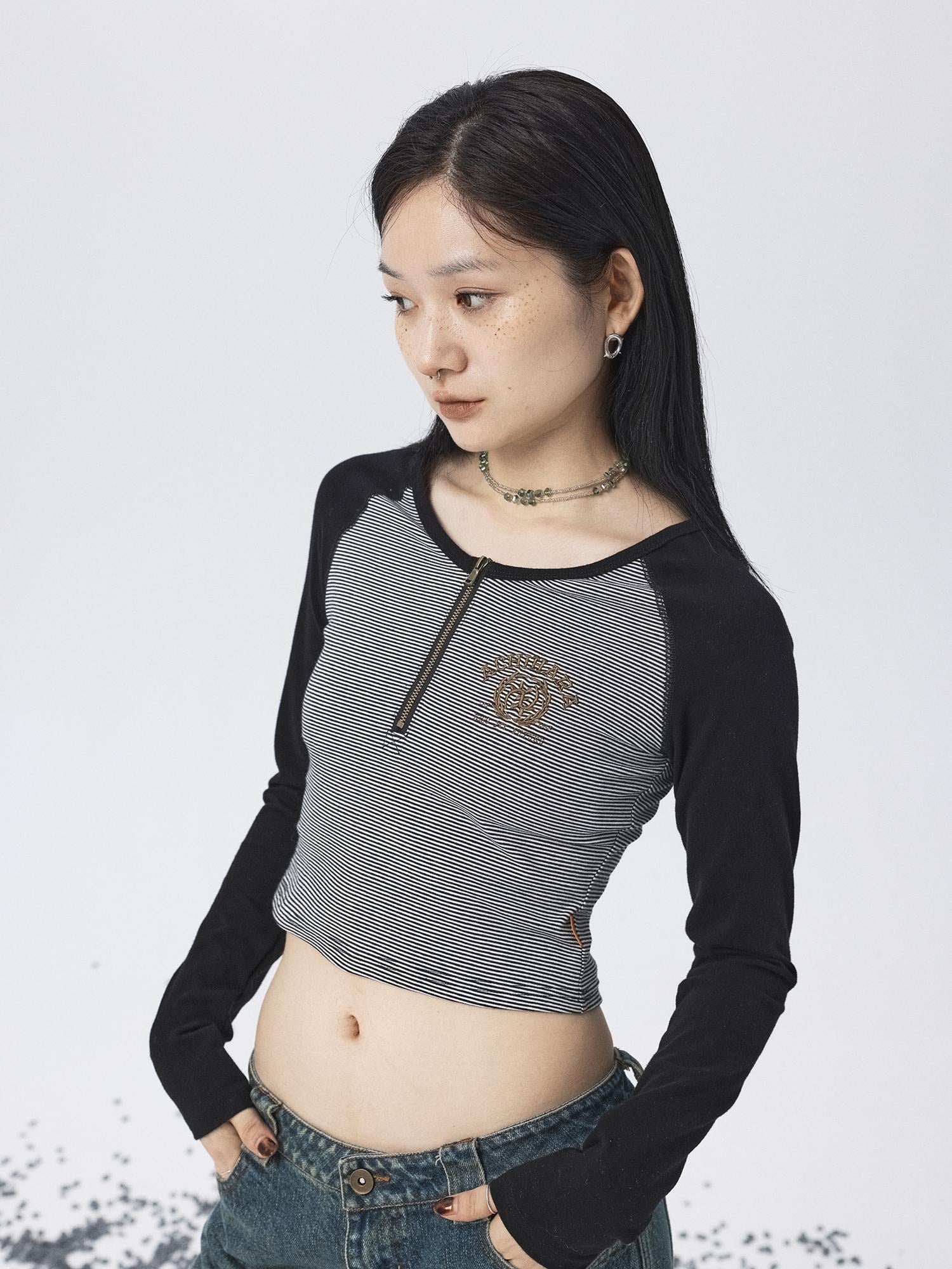 Achihara Los Angeles Stripe Spliced Crop Tee