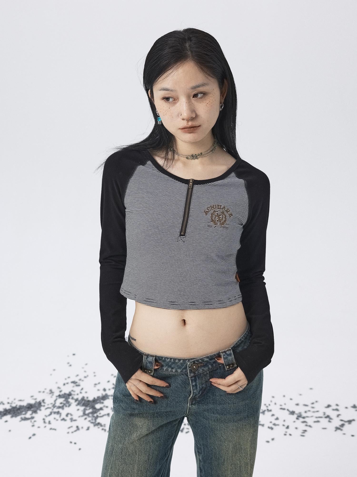 Achihara Los Angeles Stripe Spliced Crop Tee