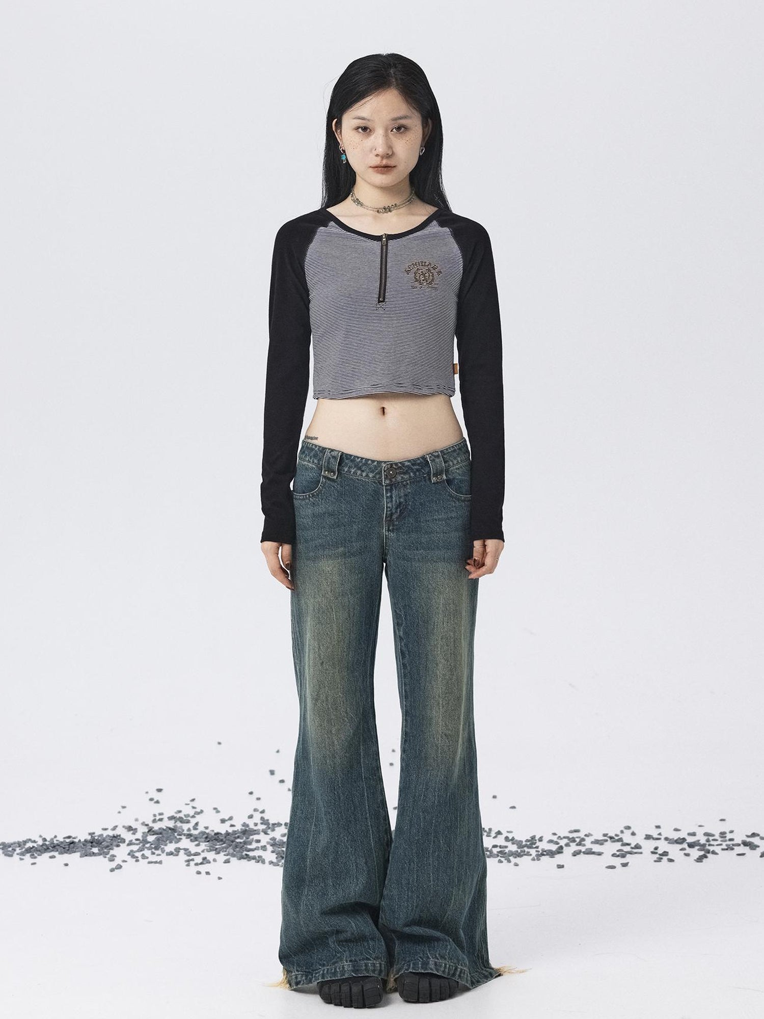 Achihara Los Angeles Stripe Spliced Crop Tee