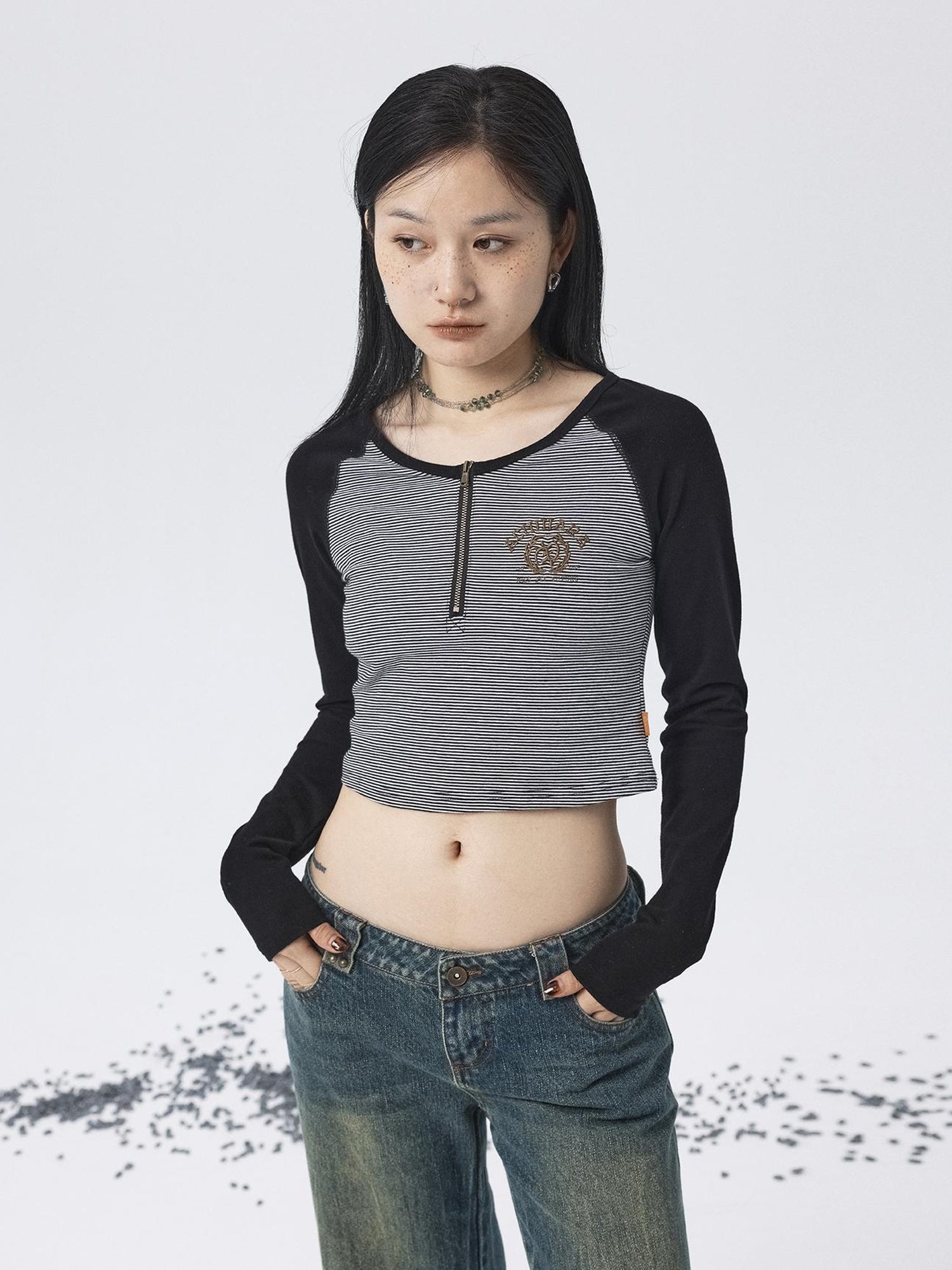 Achihara Los Angeles Stripe Spliced Crop Tee