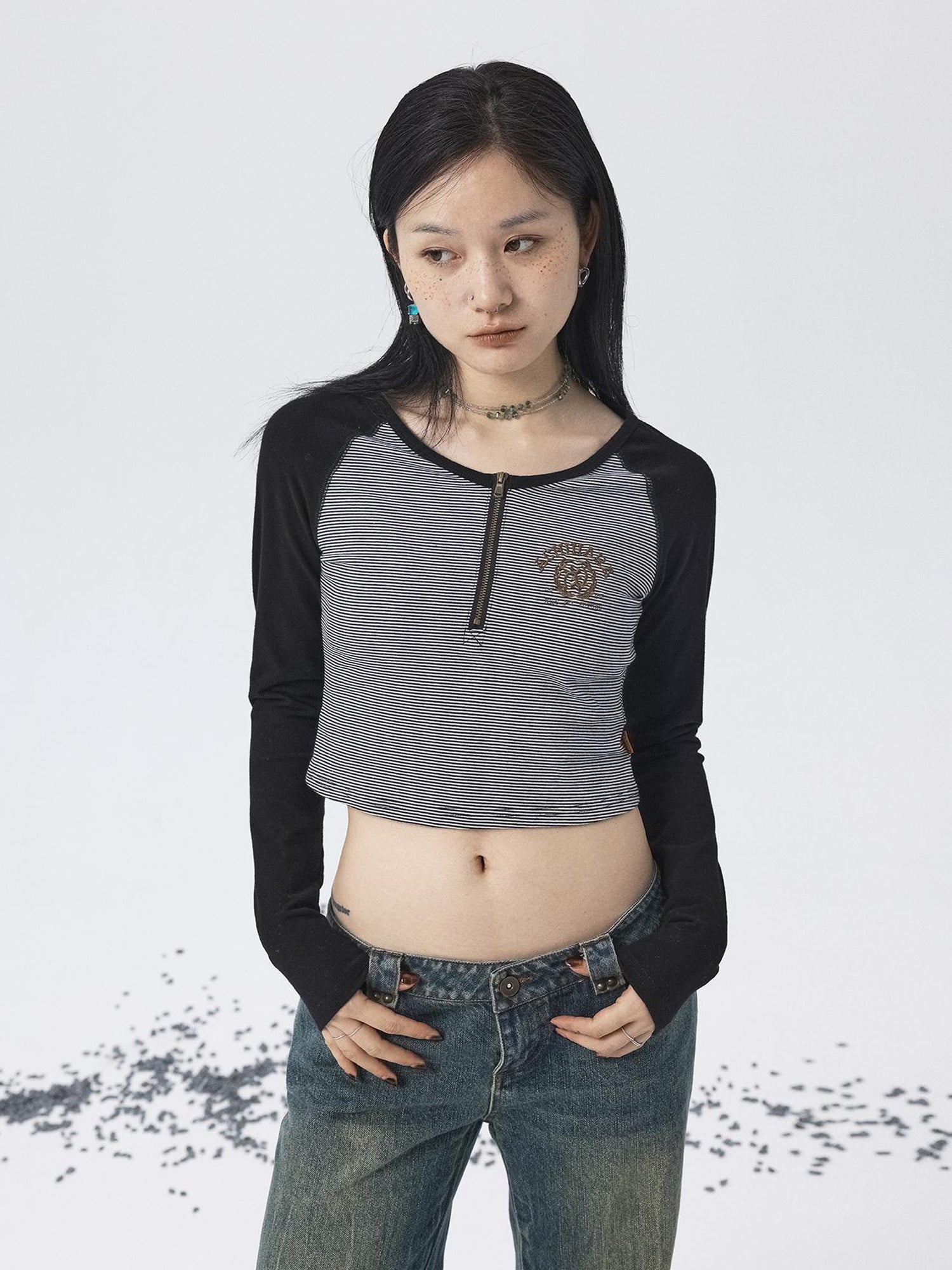 Achihara Los Angeles Stripe Spliced Crop Tee