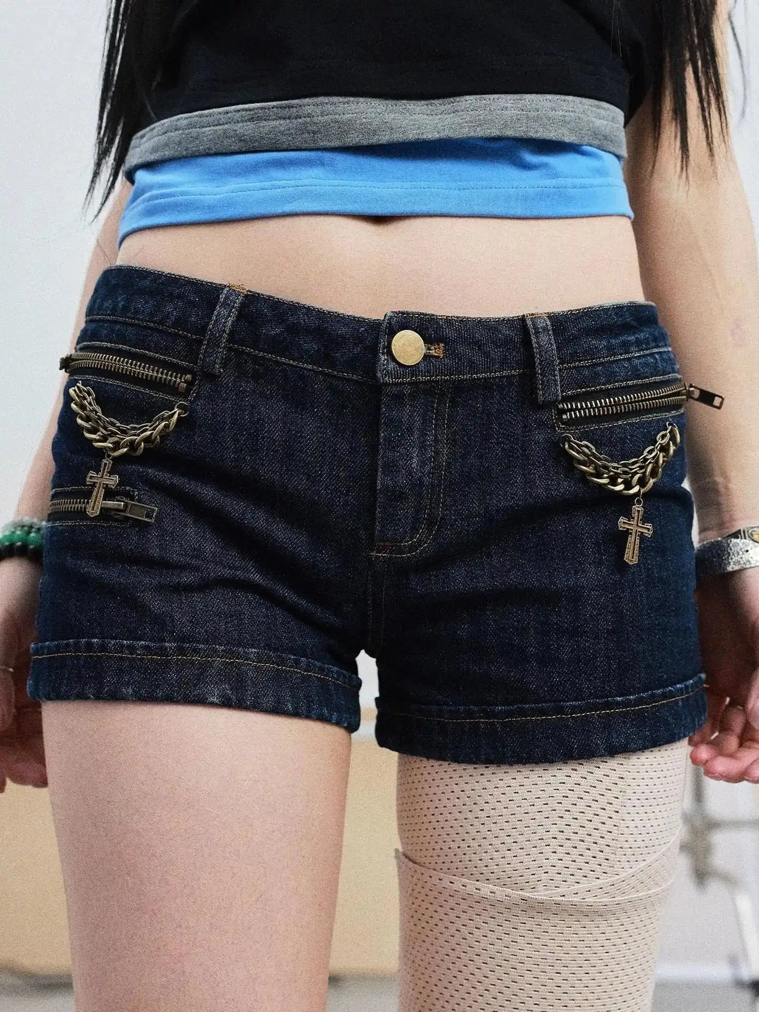 Lukasi Super Low-Rise Denim Hot Shorts