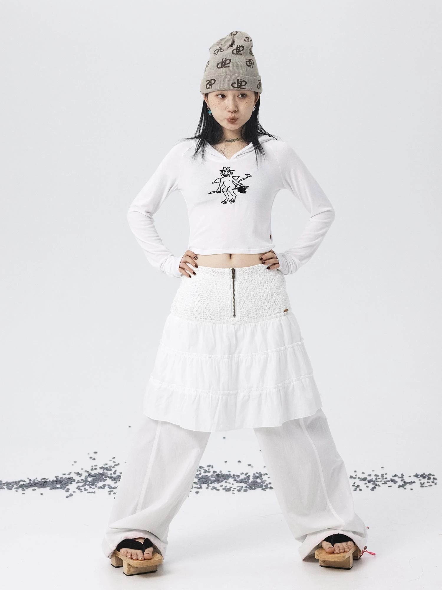 Magic Broom Print Hooded Long Sleeve Tee