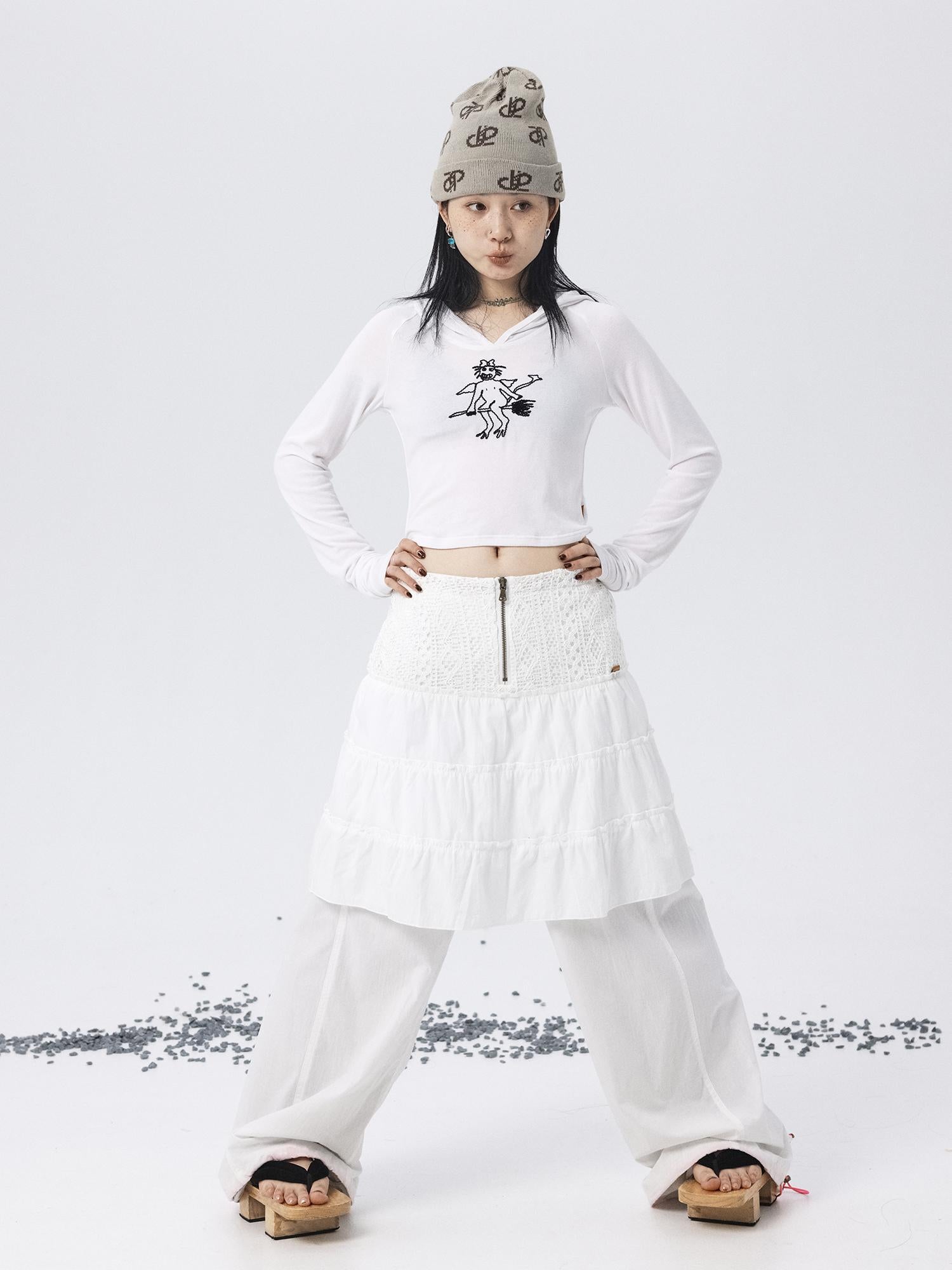 Achihara Magic Broom Print Hooded Long Sleeve Tee