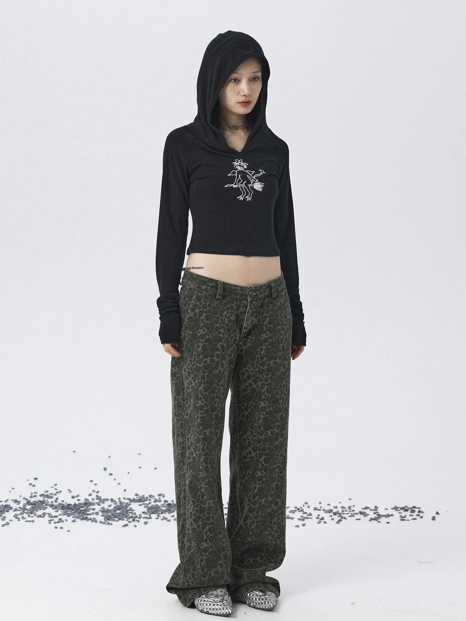 Magic Broom Print Hooded Long Sleeve Tee