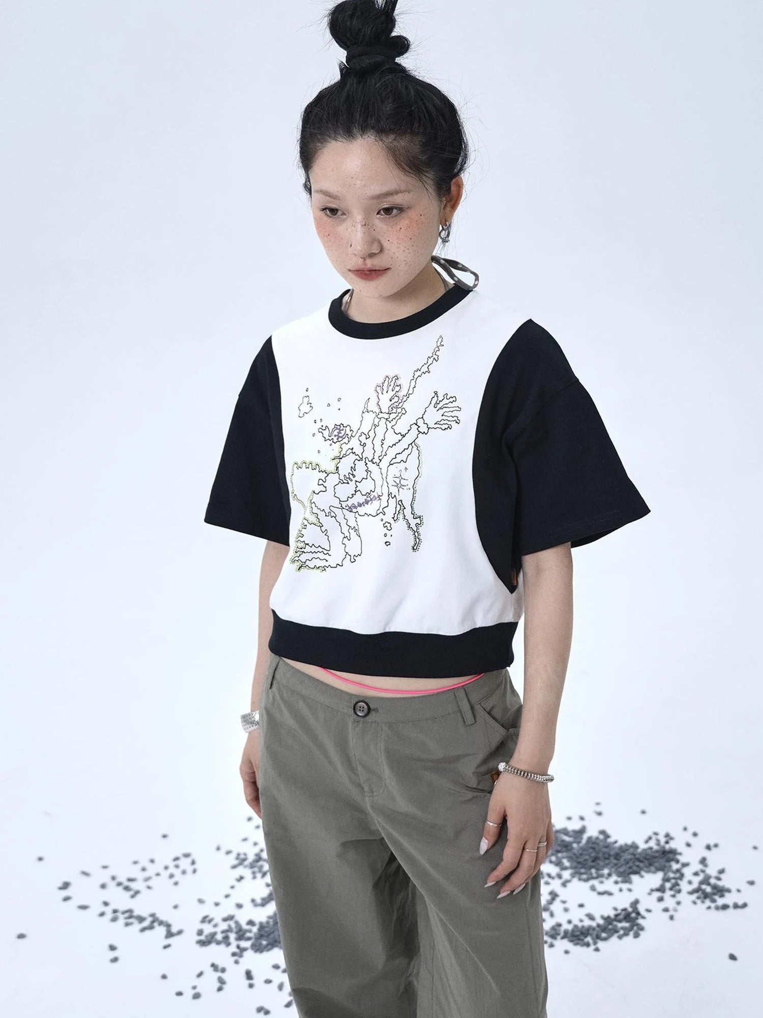 Map Print Cropped Cotton Tee