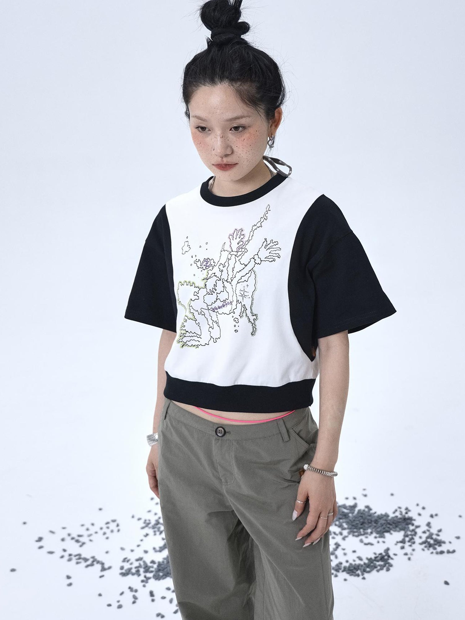 Achihara Map Print Cropped Cotton Tee