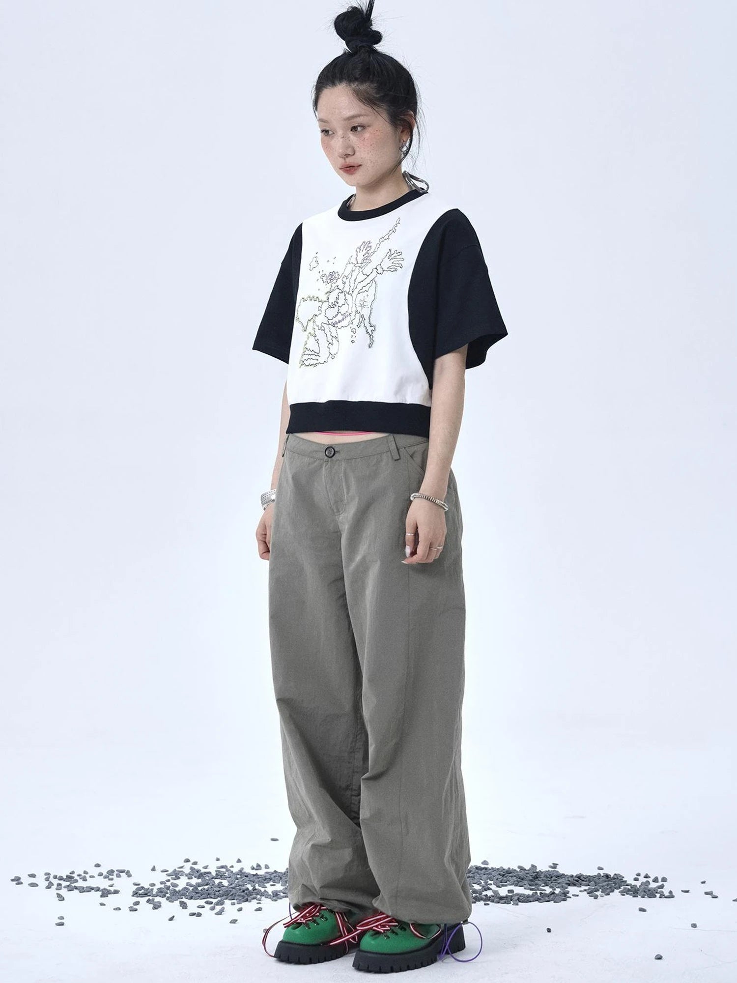 Map Print Cropped Cotton Tee