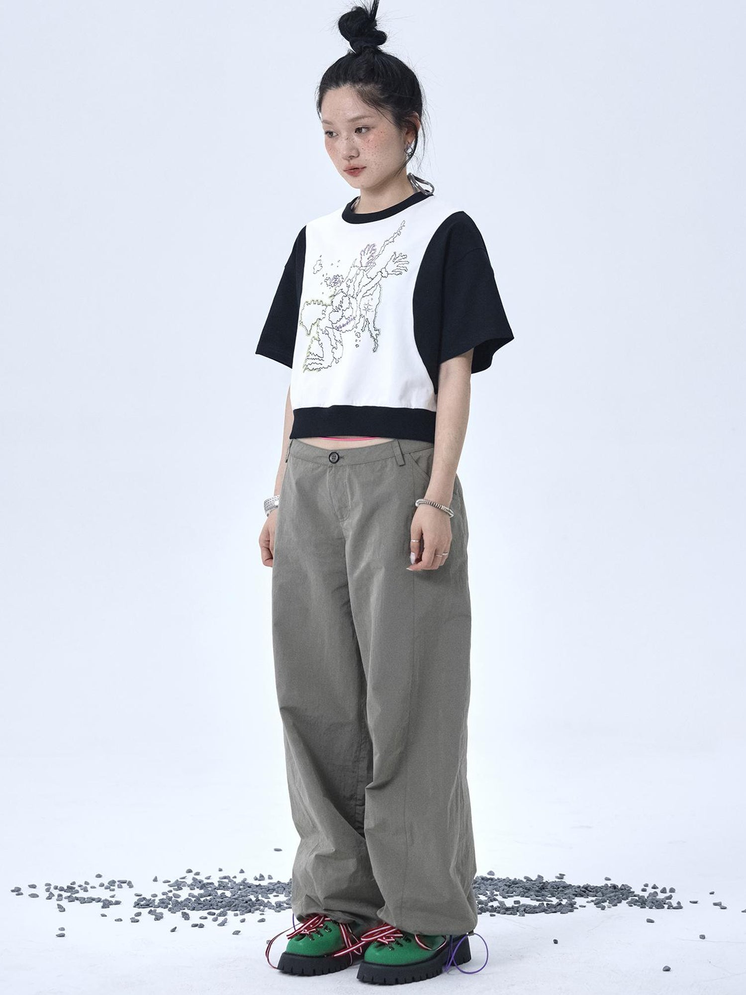 Achihara Map Print Cropped Cotton Tee