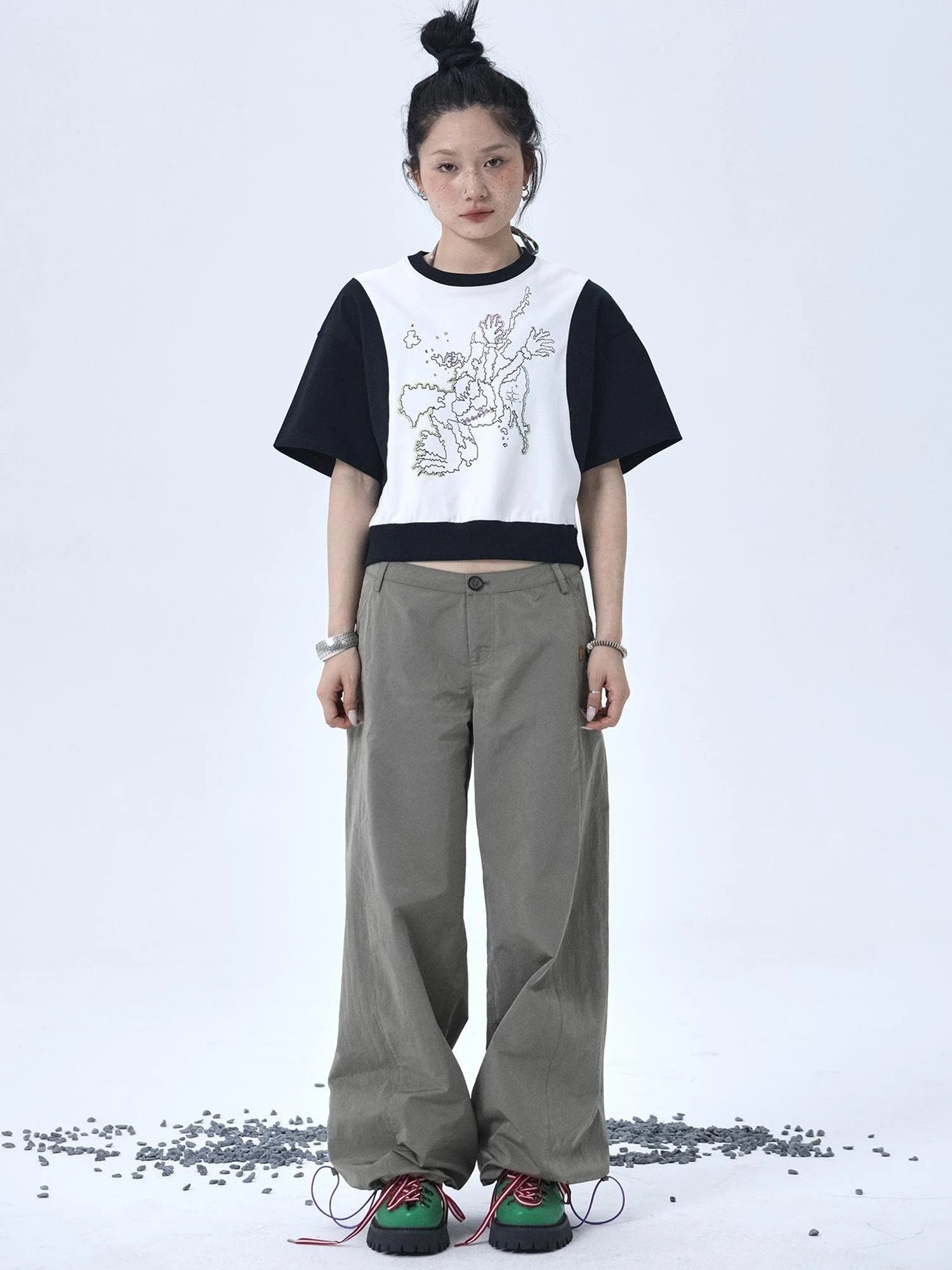 Map Print Cropped Cotton Tee