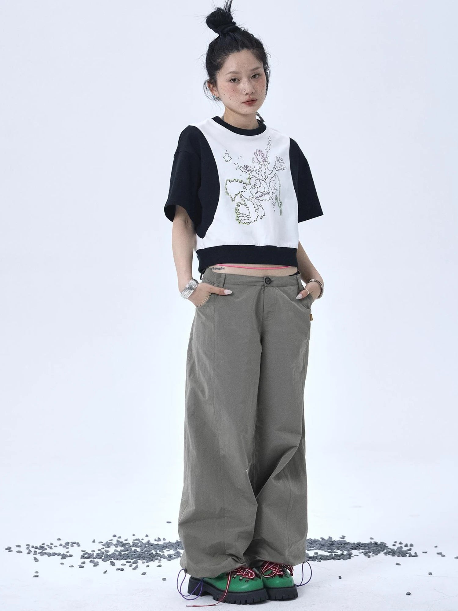 Map Print Cropped Cotton Tee