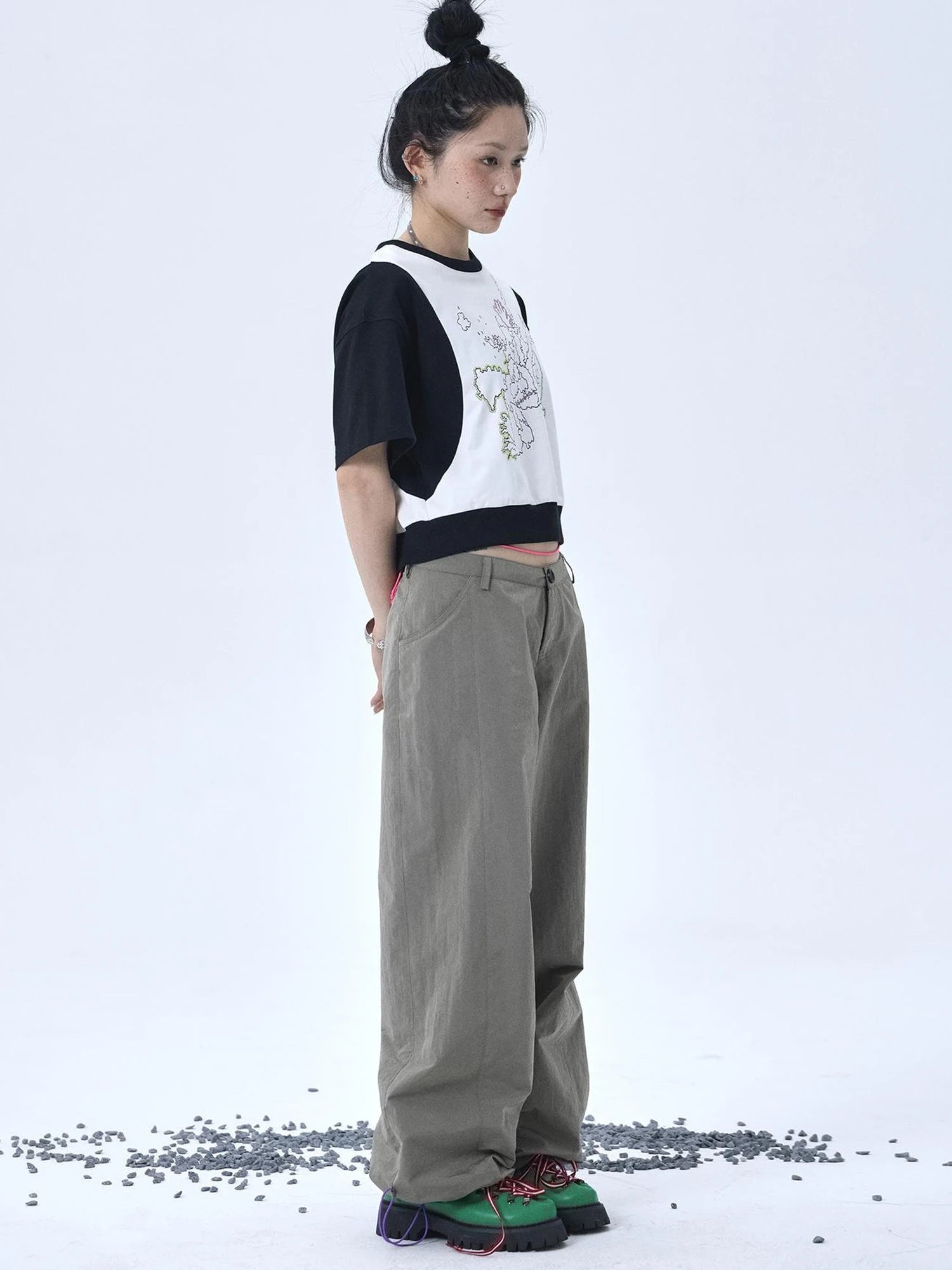 Map Print Cropped Cotton Tee
