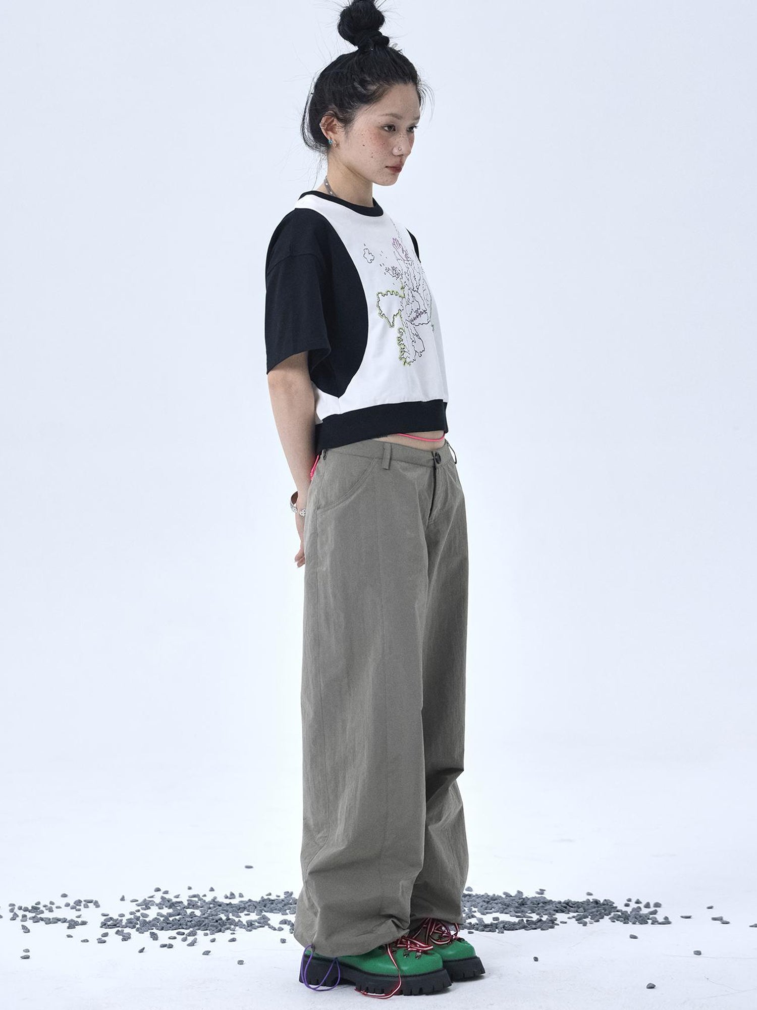 Achihara Map Print Cropped Cotton Tee