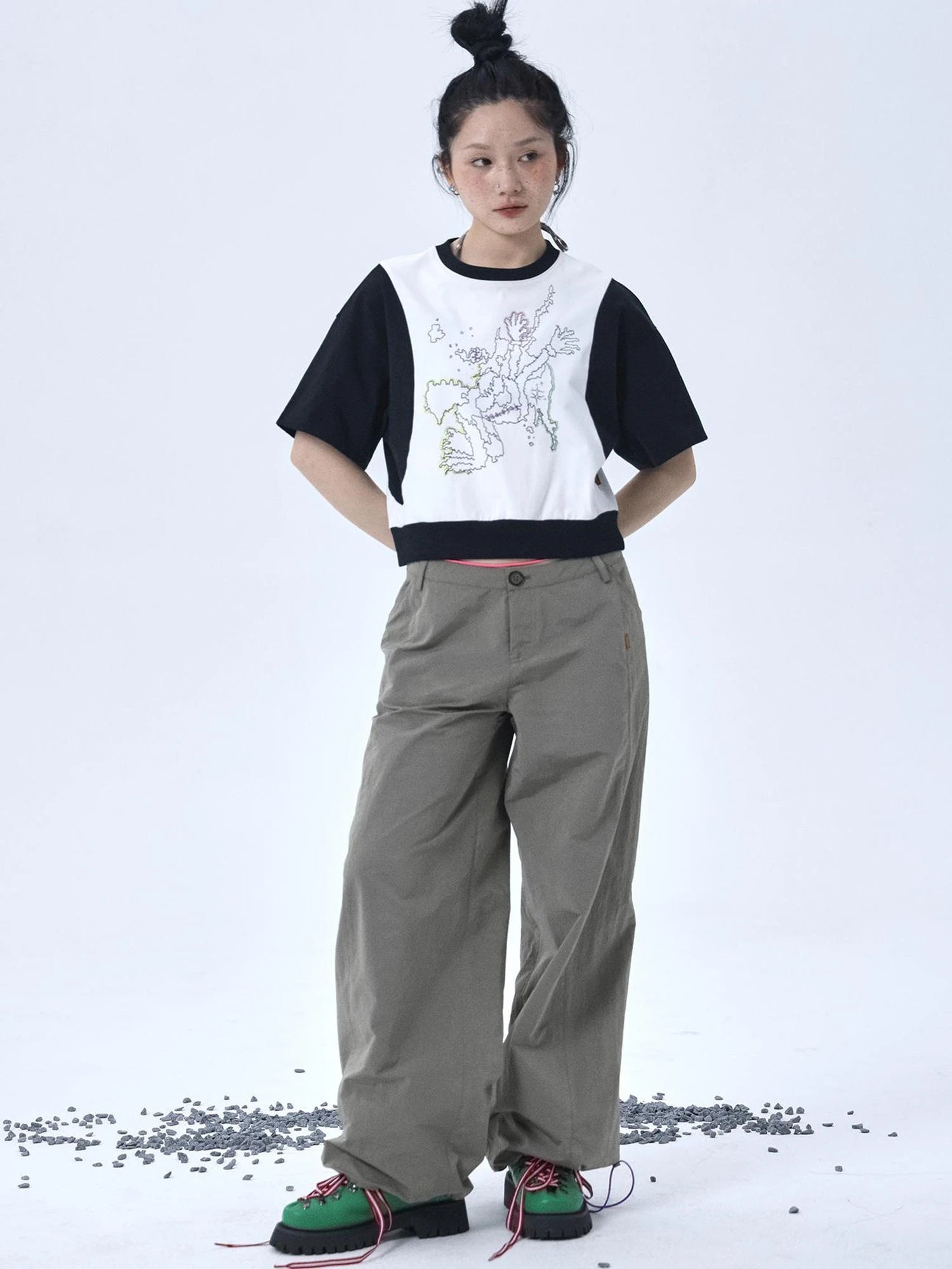 Map Print Cropped Cotton Tee