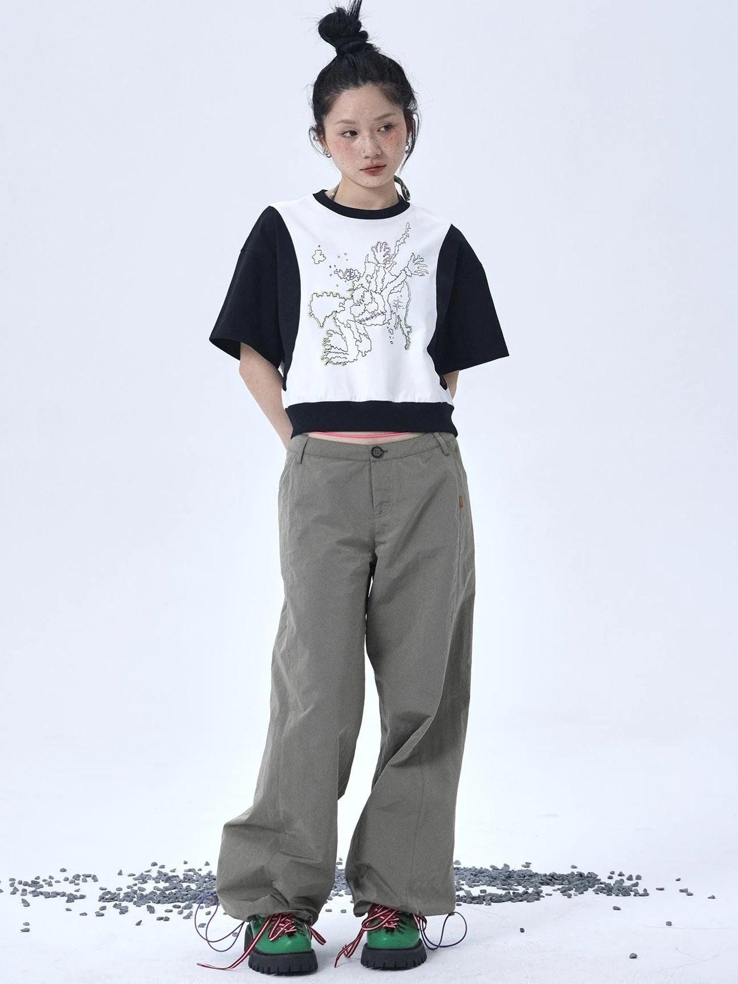 Map Print Cropped Cotton Tee