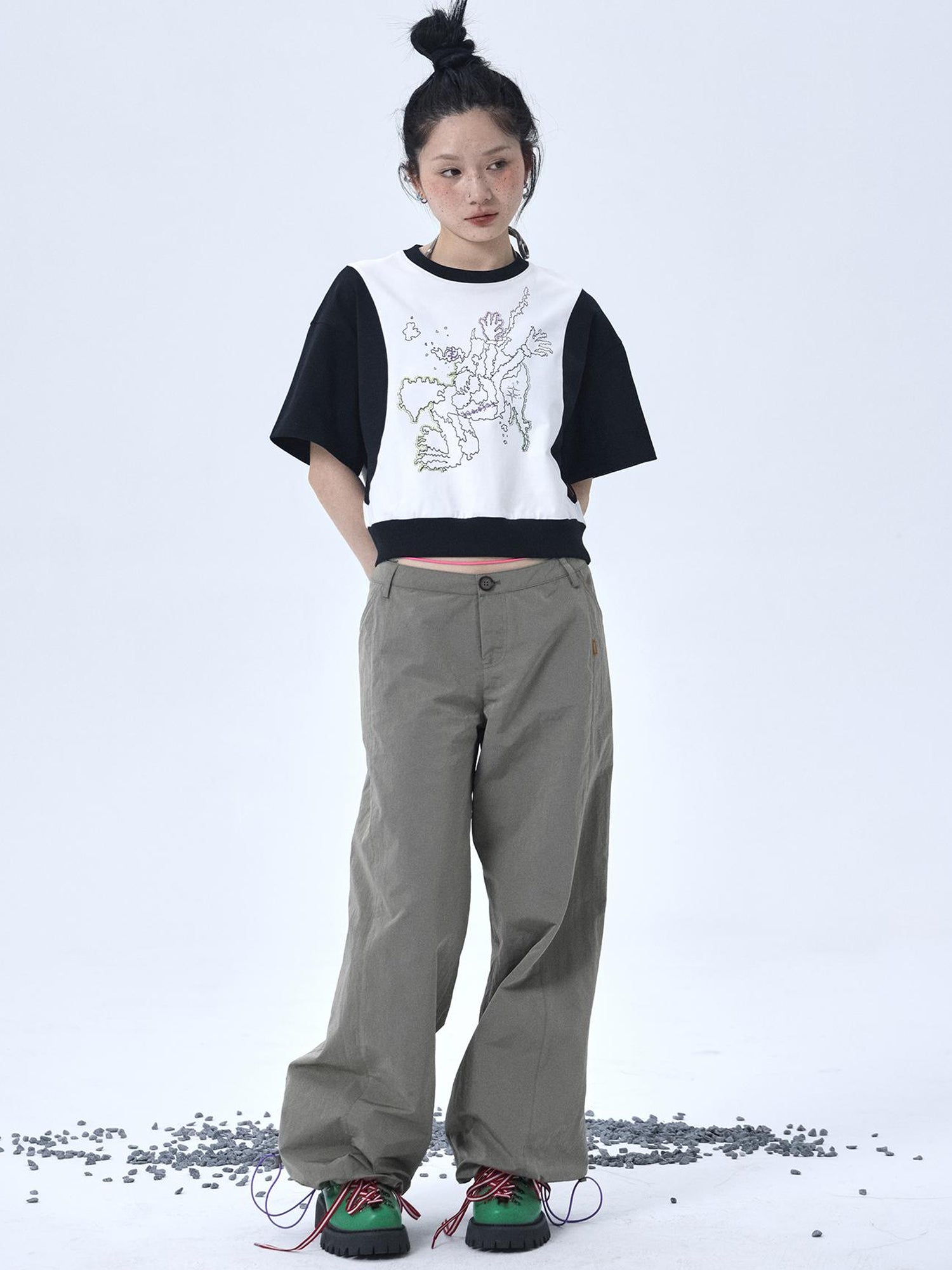 Achihara Map Print Cropped Cotton Tee