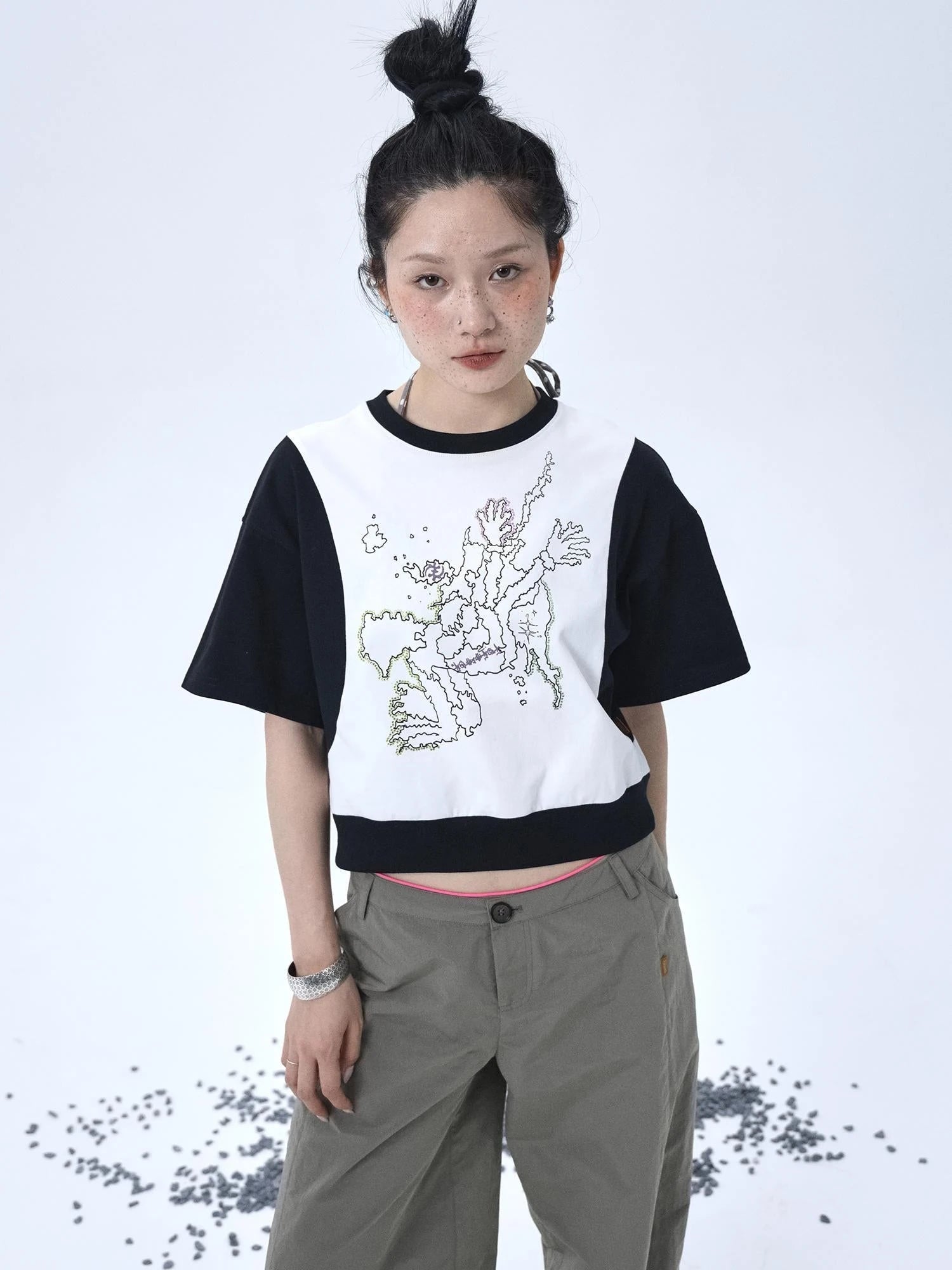 Map Print Cropped Cotton Tee