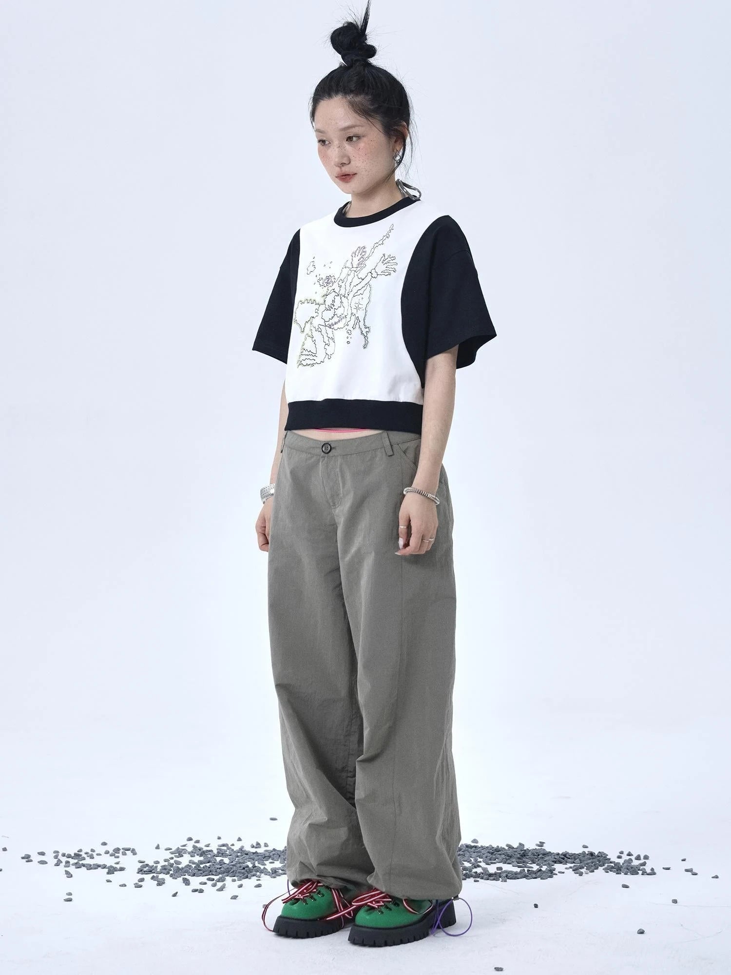 Map Print Cropped Cotton Tee