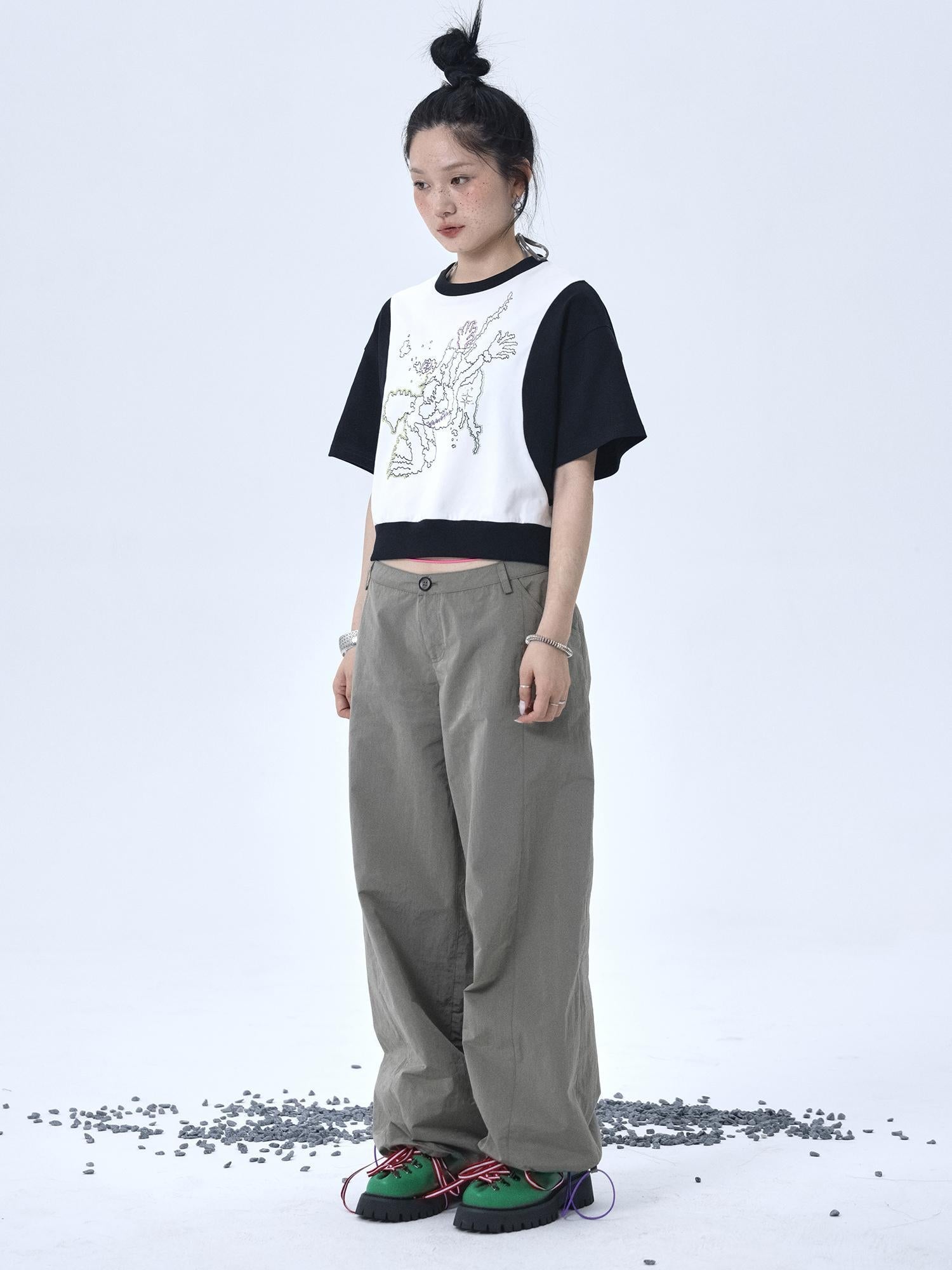 Achihara Map Print Cropped Cotton Tee