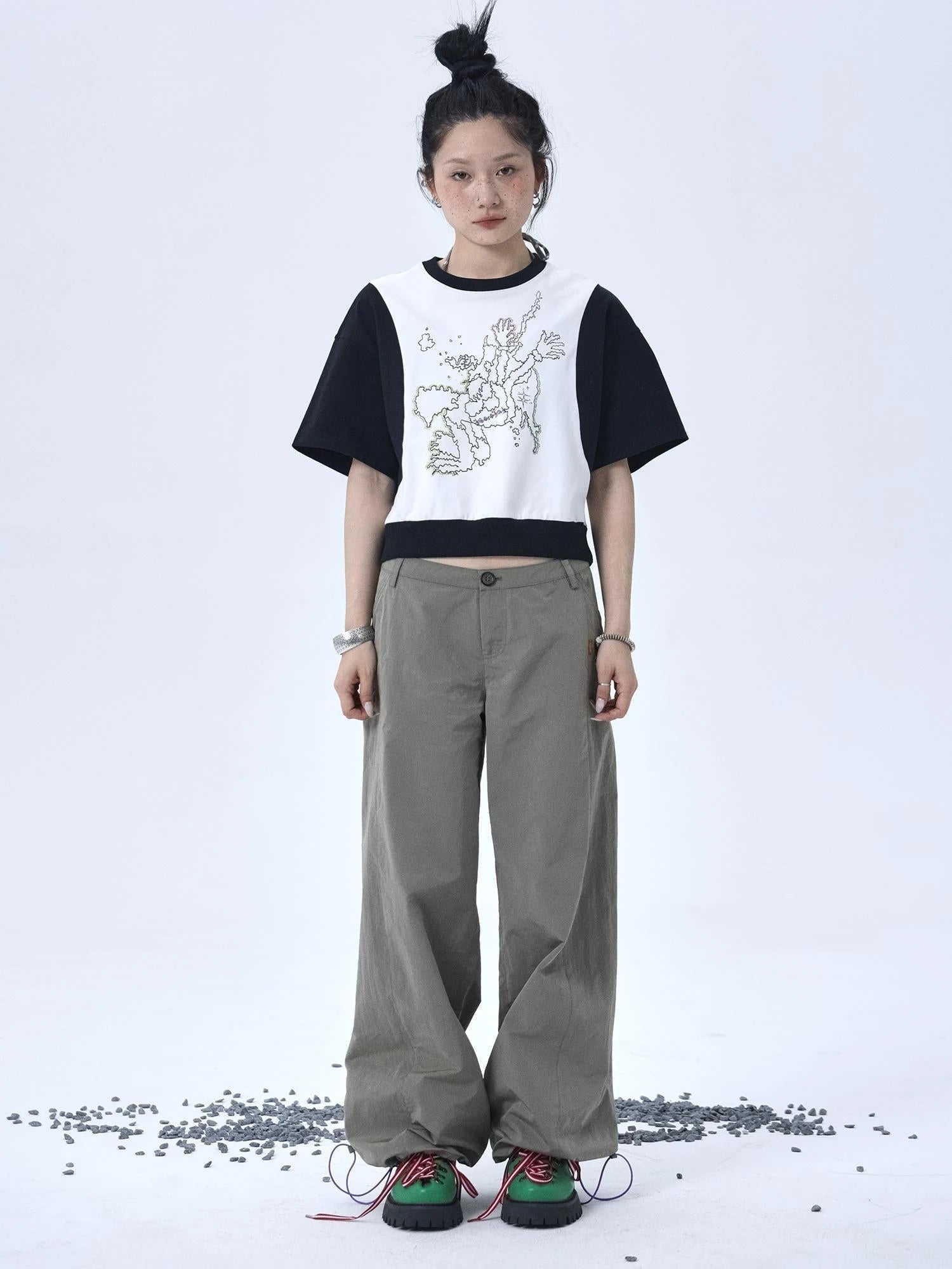 Map Print Cropped Cotton Tee