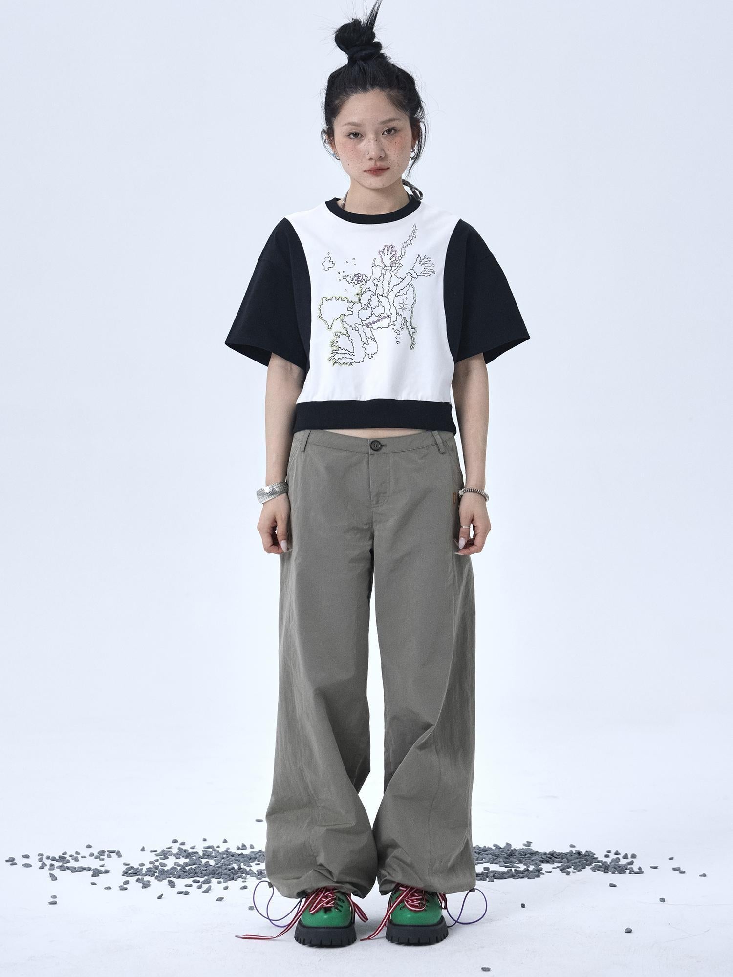 Achihara Map Print Cropped Cotton Tee