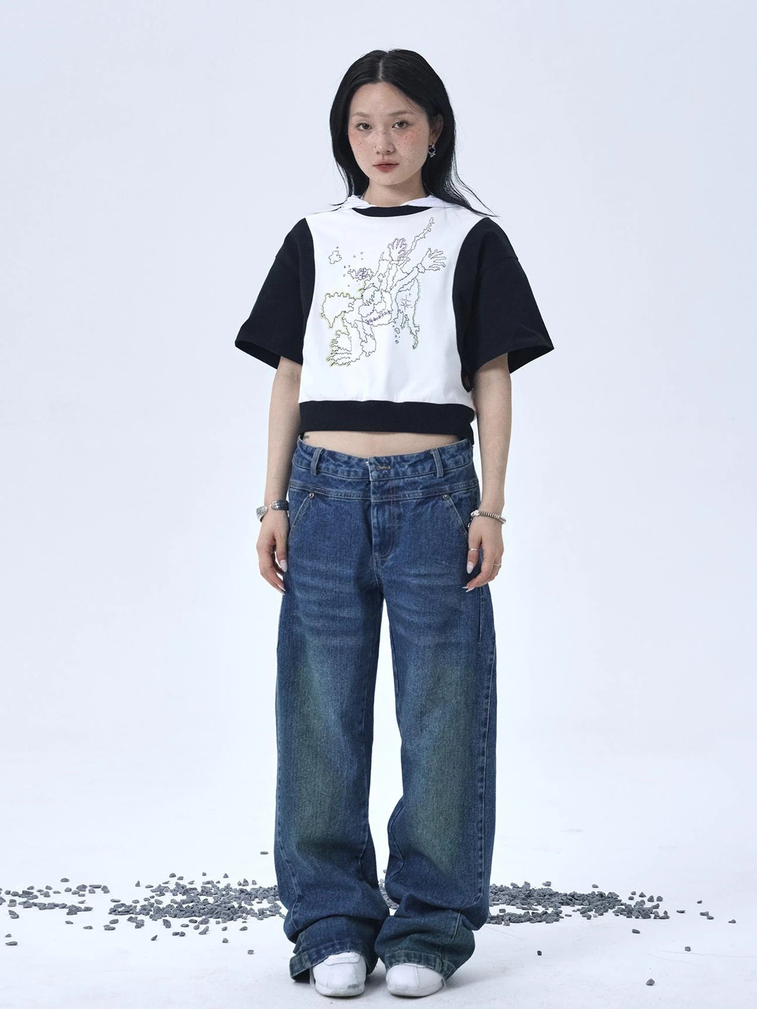 Map Print Cropped Cotton Tee