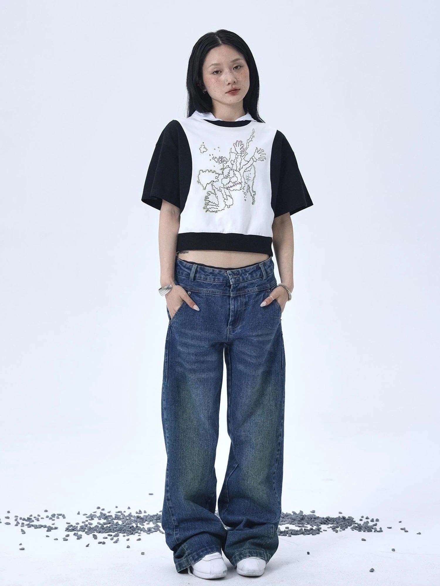 Map Print Cropped Cotton Tee
