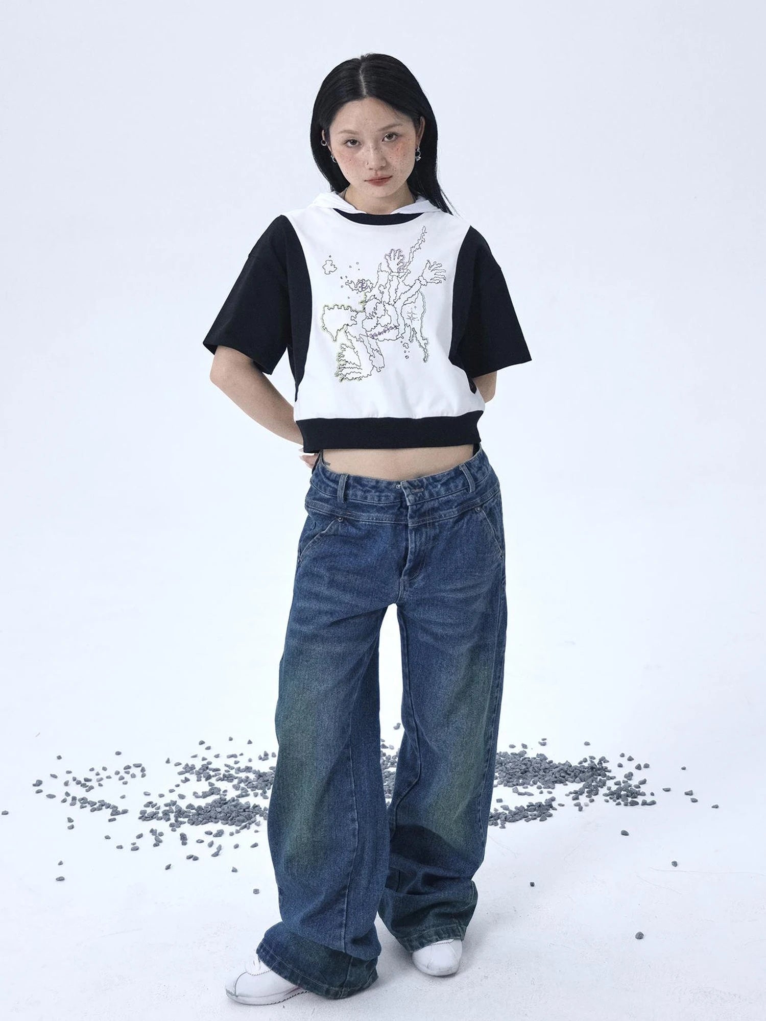 Map Print Cropped Cotton Tee