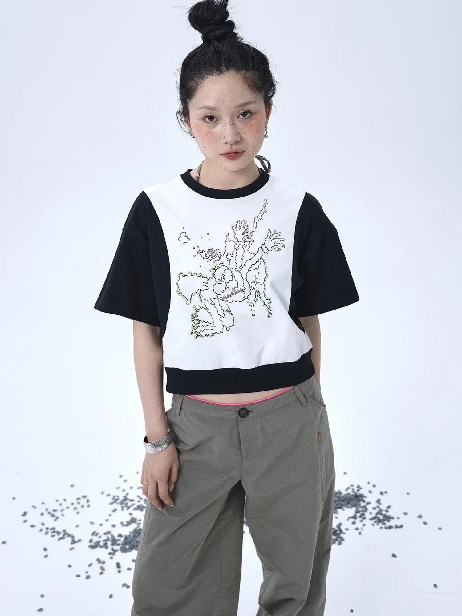 Map Print Cropped Cotton Tee