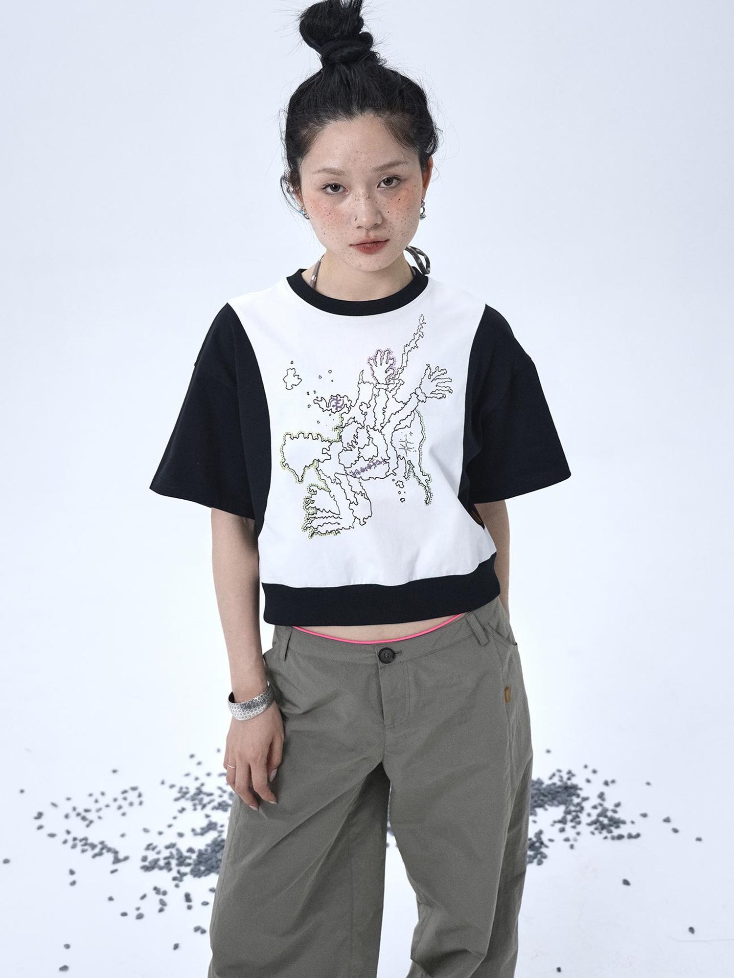 Achihara Map Print Cropped Cotton Tee