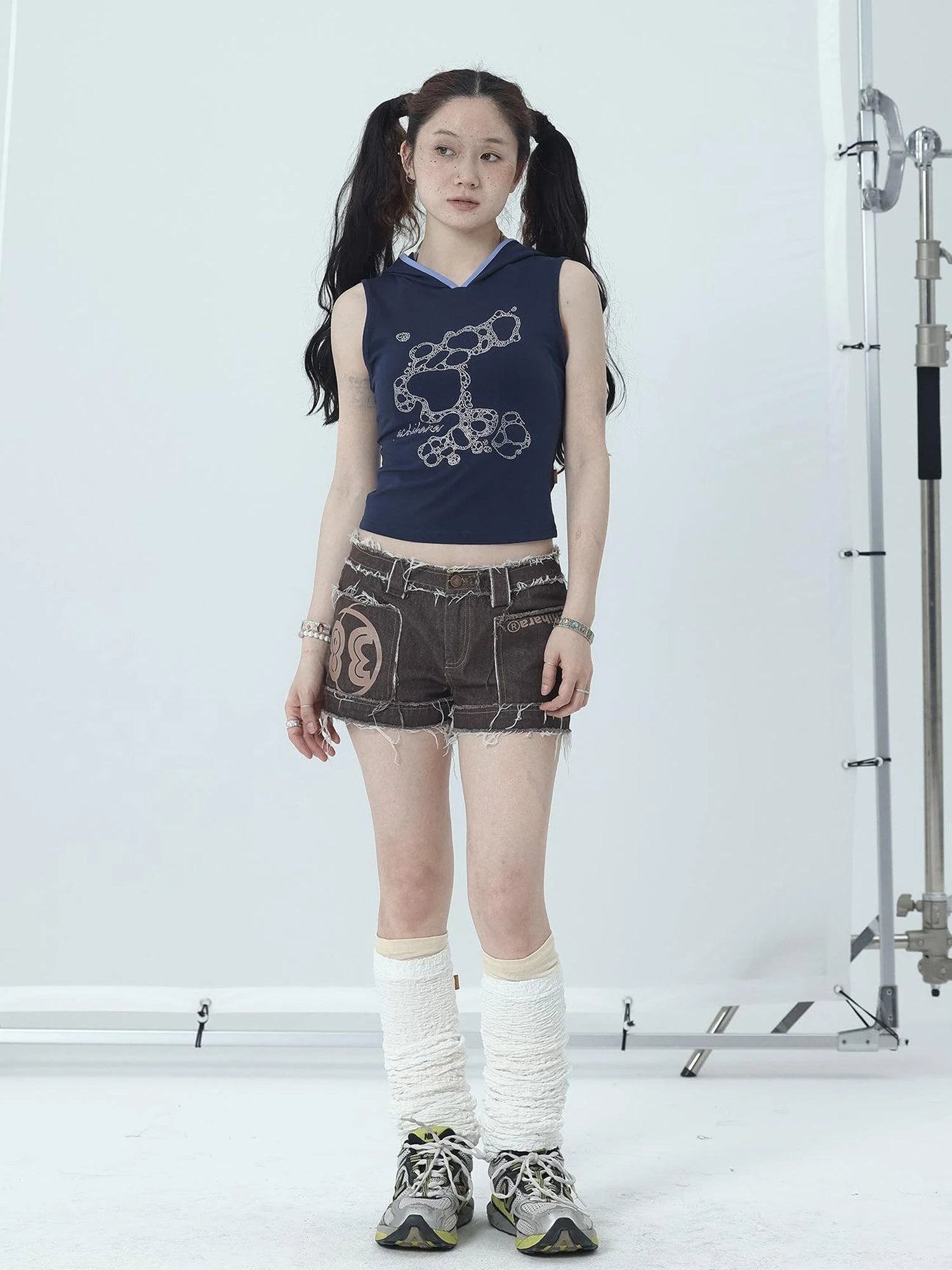 Maria Vintage Washed Denim Shorts Frayed Hem