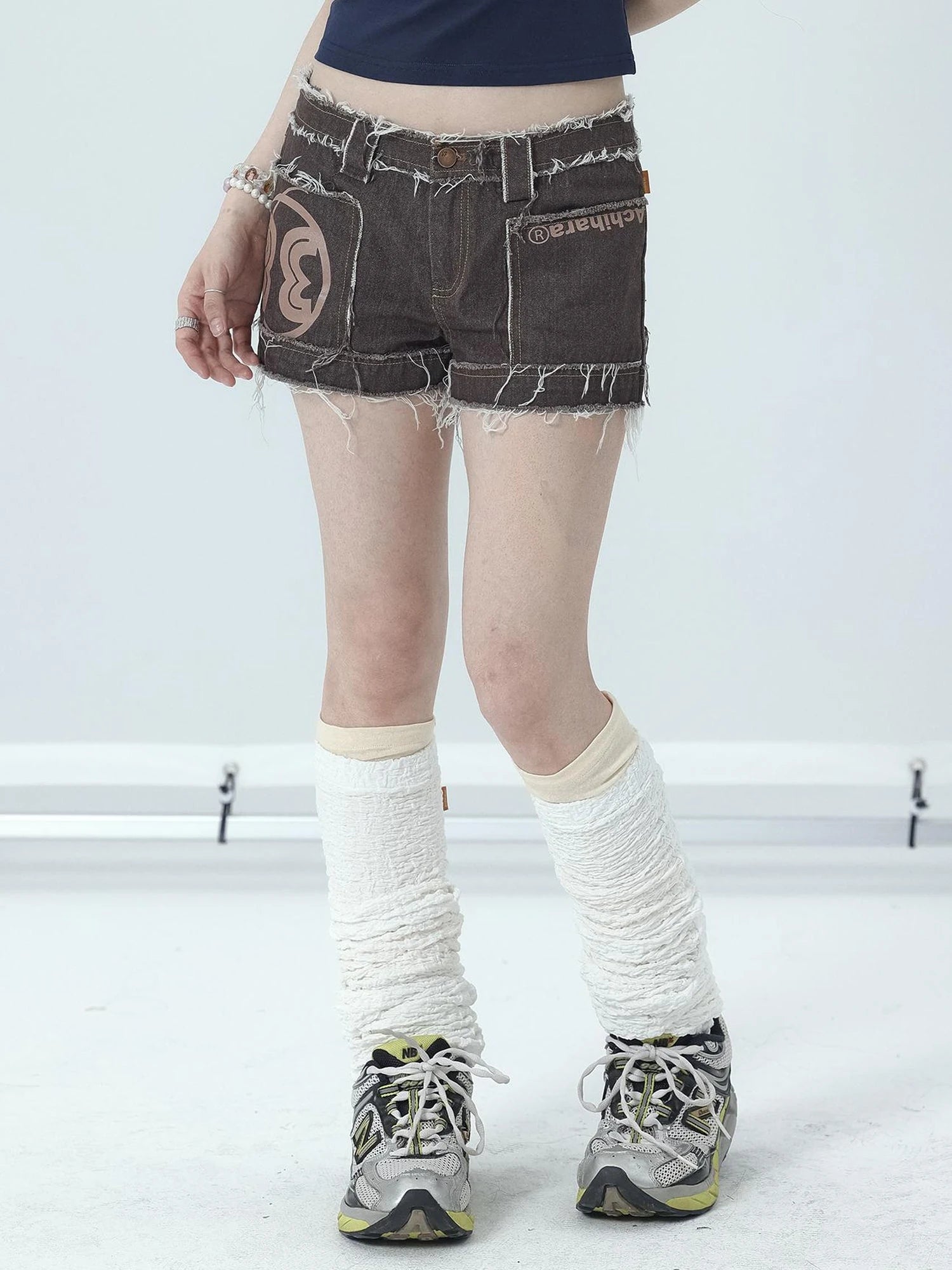 Maria Vintage Washed Denim Shorts Frayed Hem