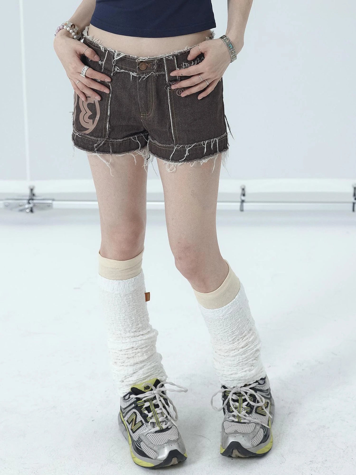 Maria Vintage Washed Denim Shorts Frayed Hem