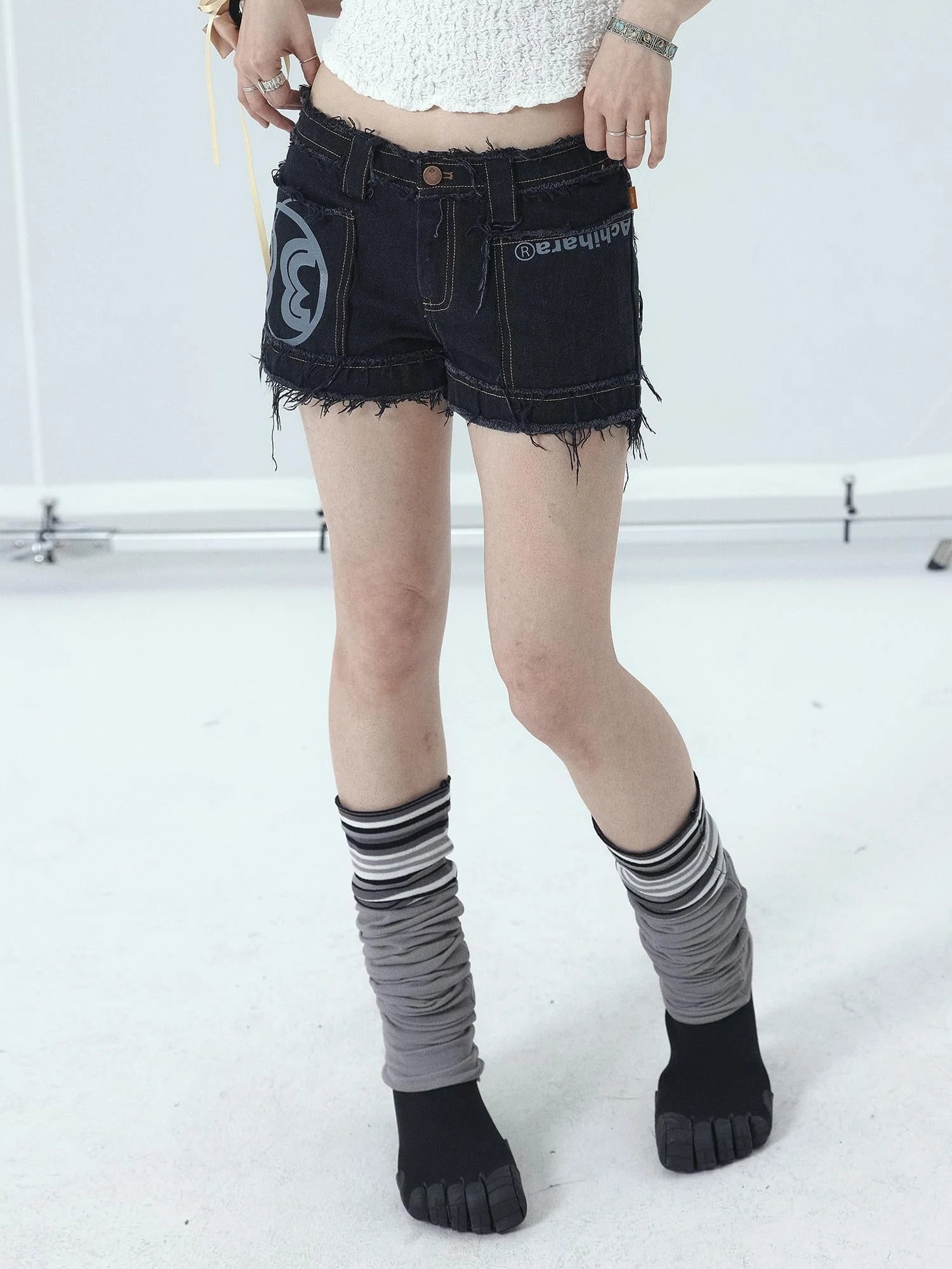 Maria Vintage Washed Denim Shorts Frayed Hem
