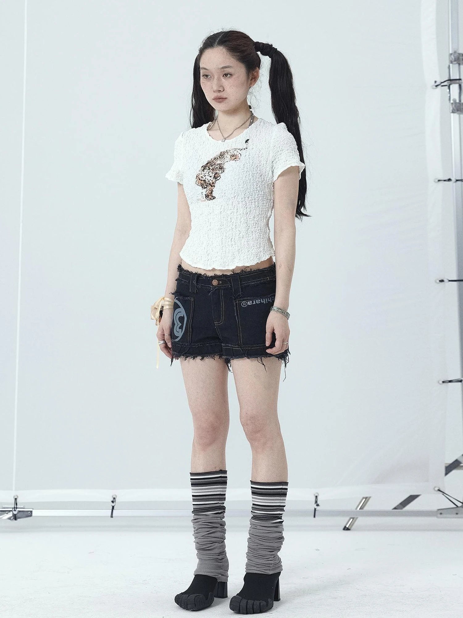Maria Vintage Washed Denim Shorts Frayed Hem