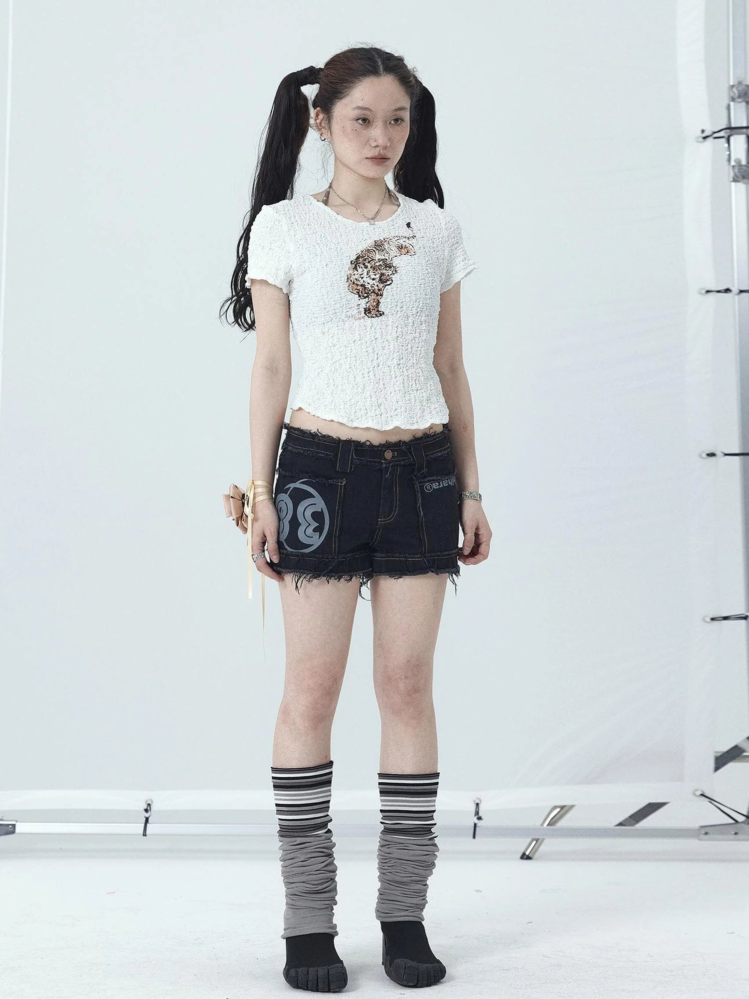 Maria Vintage Washed Denim Shorts Frayed Hem