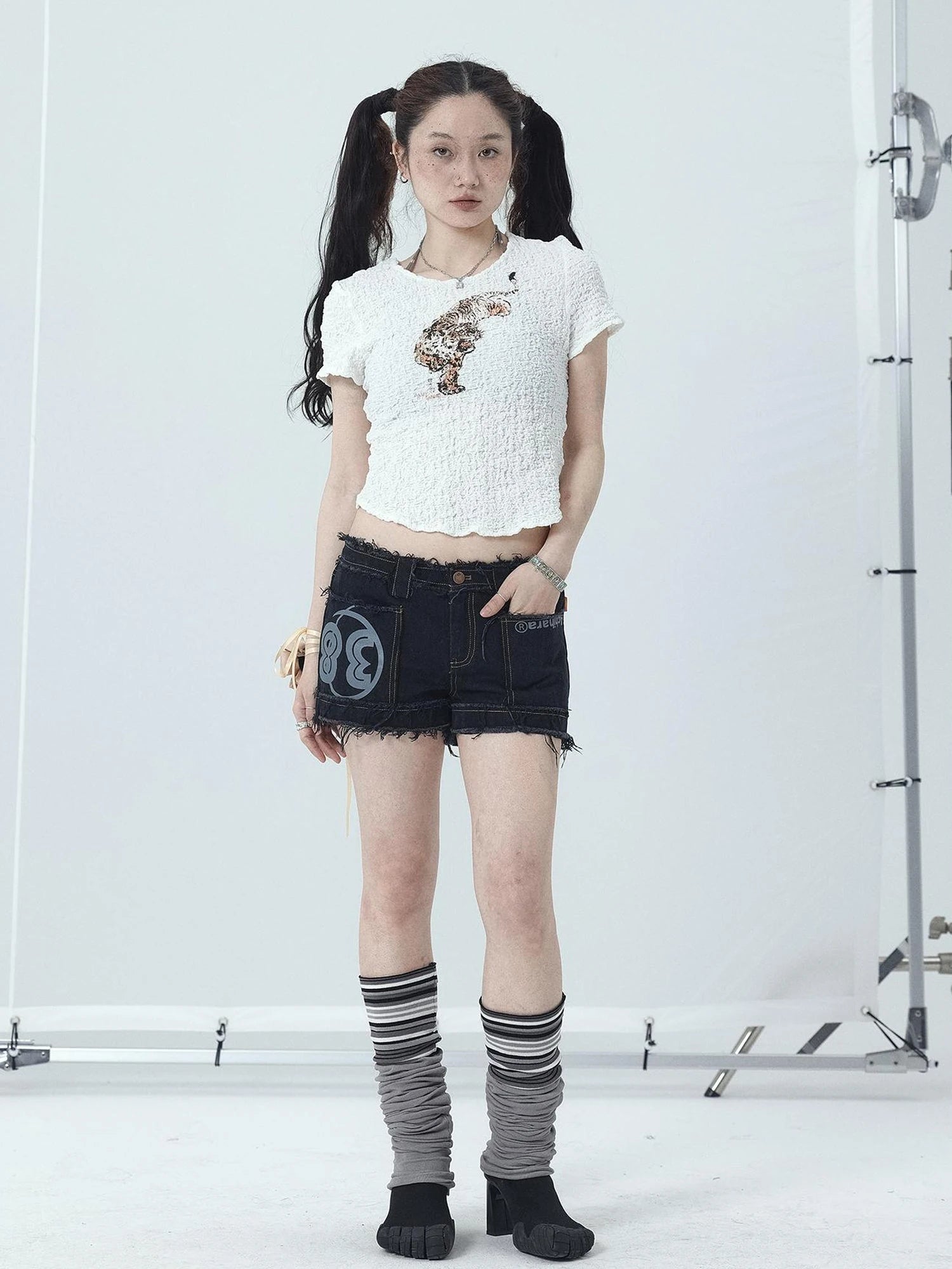 Maria Vintage Washed Denim Shorts Frayed Hem