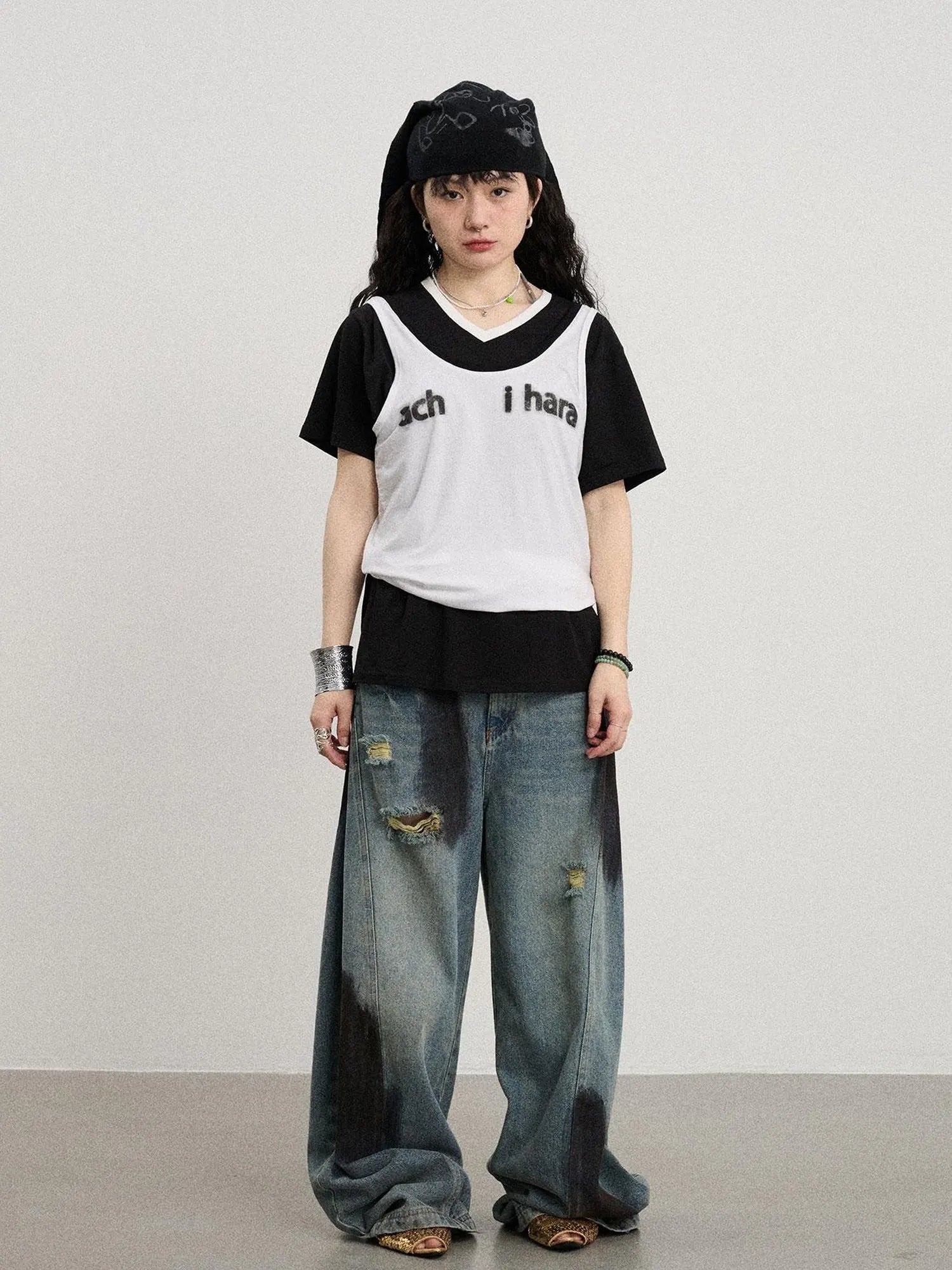 Melting Ice V-Neck Slip Top