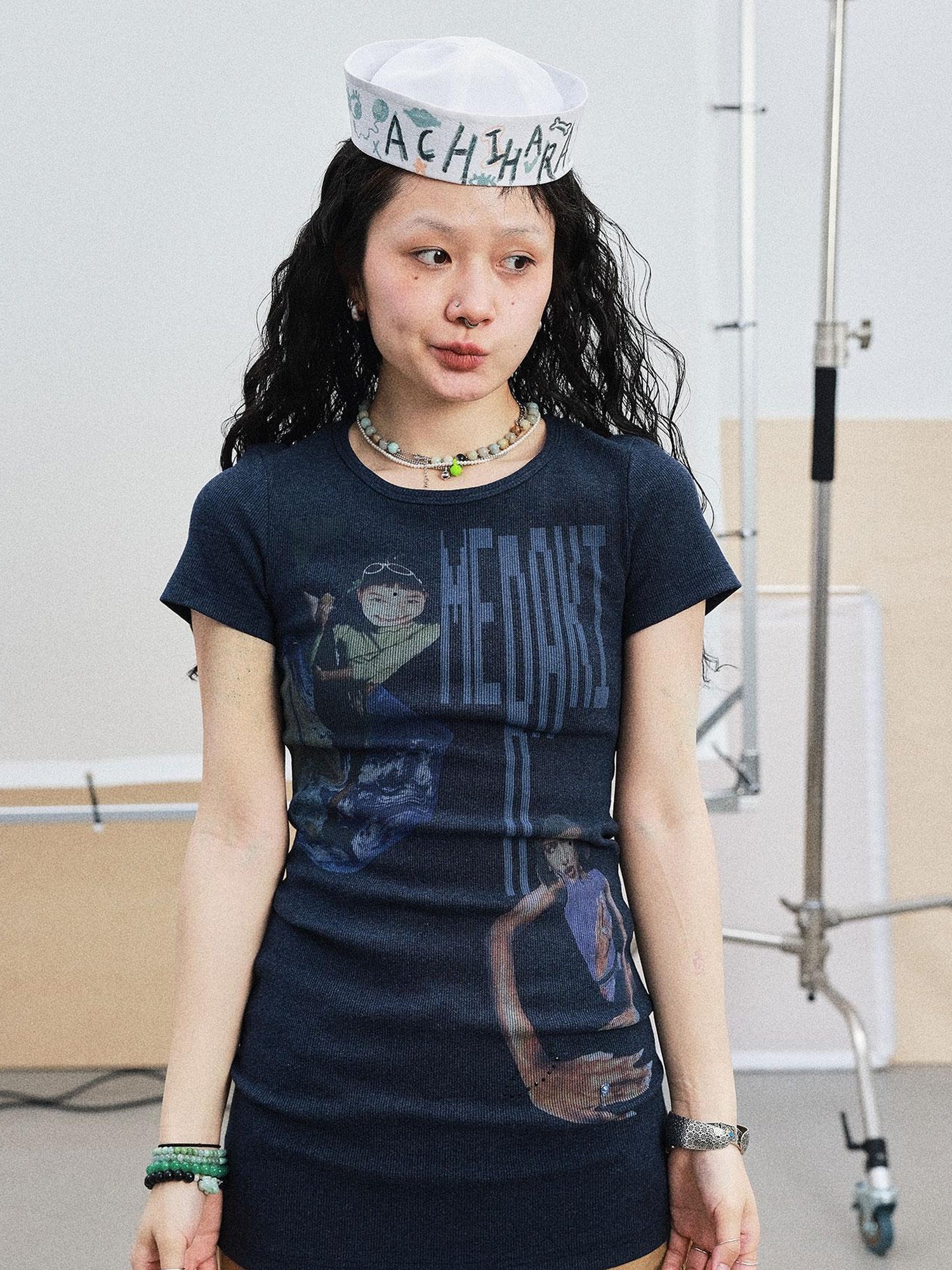 Achihara Meraki Universe T Shirt Dress V Neck Long Sleeve