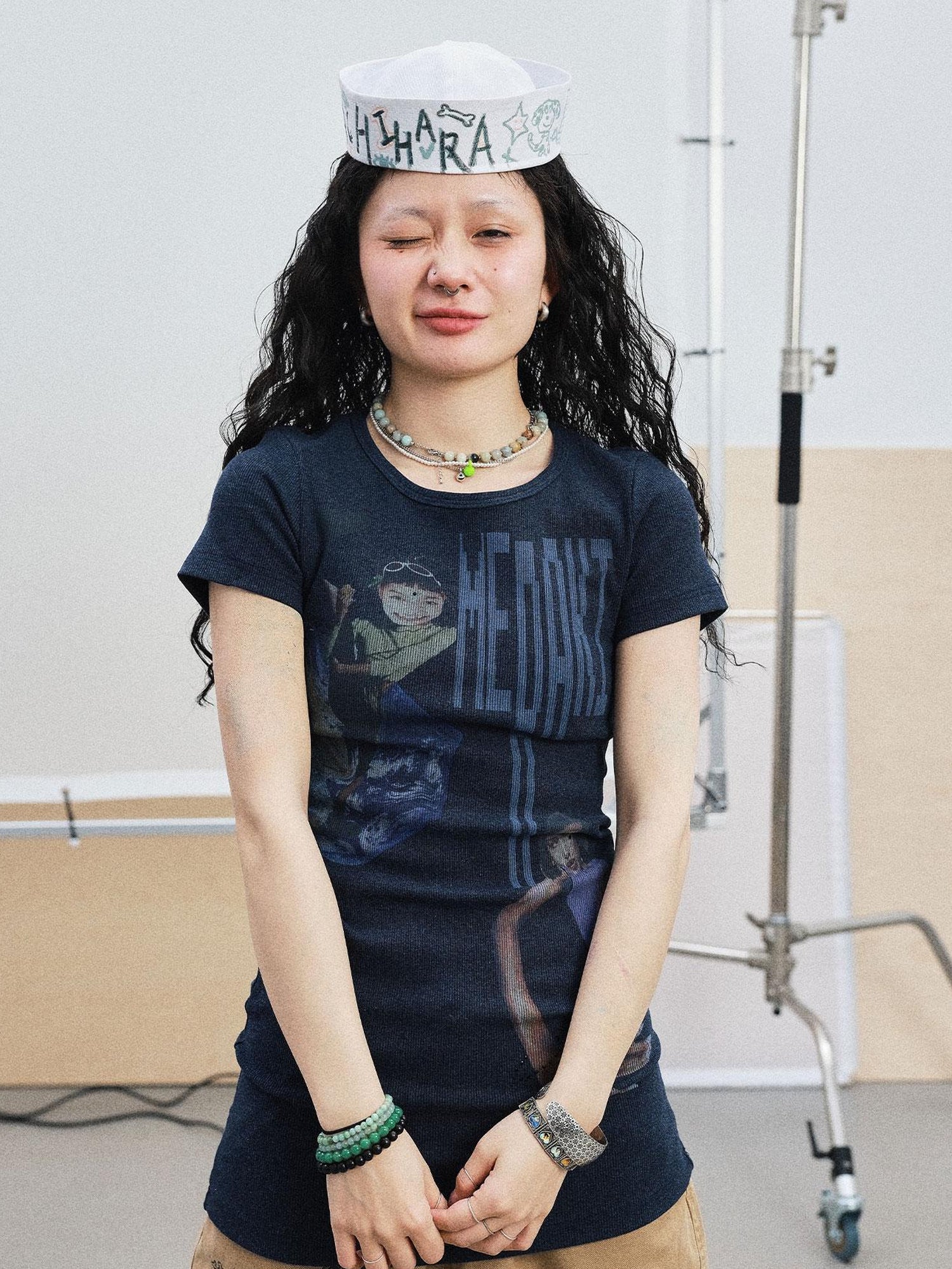 Achihara Meraki Universe T Shirt Dress V Neck Long Sleeve
