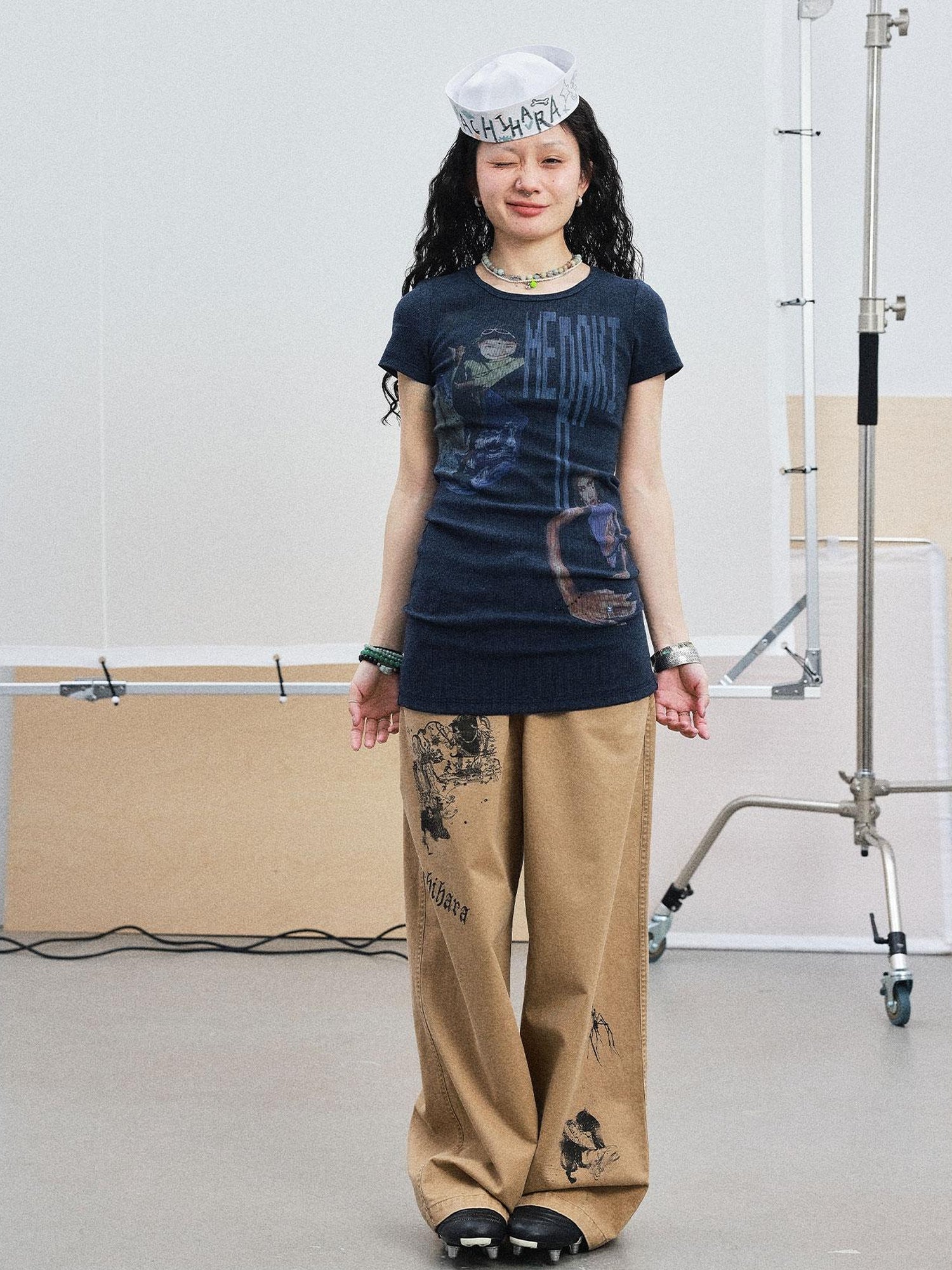 Achihara Meraki Universe T Shirt Dress V Neck Long Sleeve