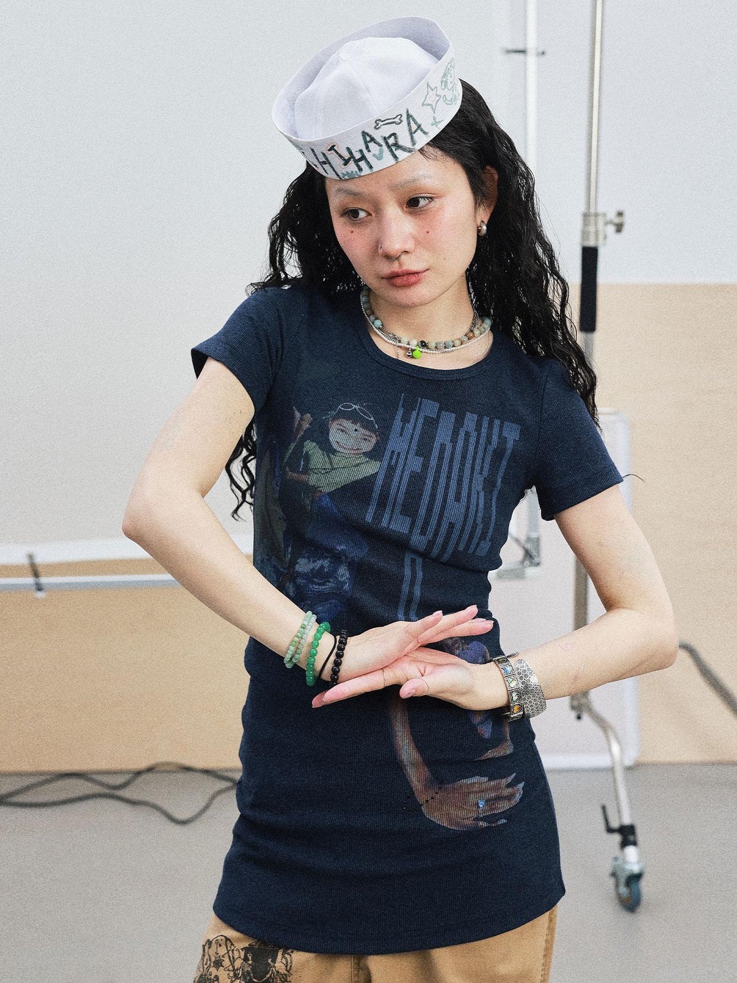 Achihara Meraki Universe T Shirt Dress V Neck Long Sleeve