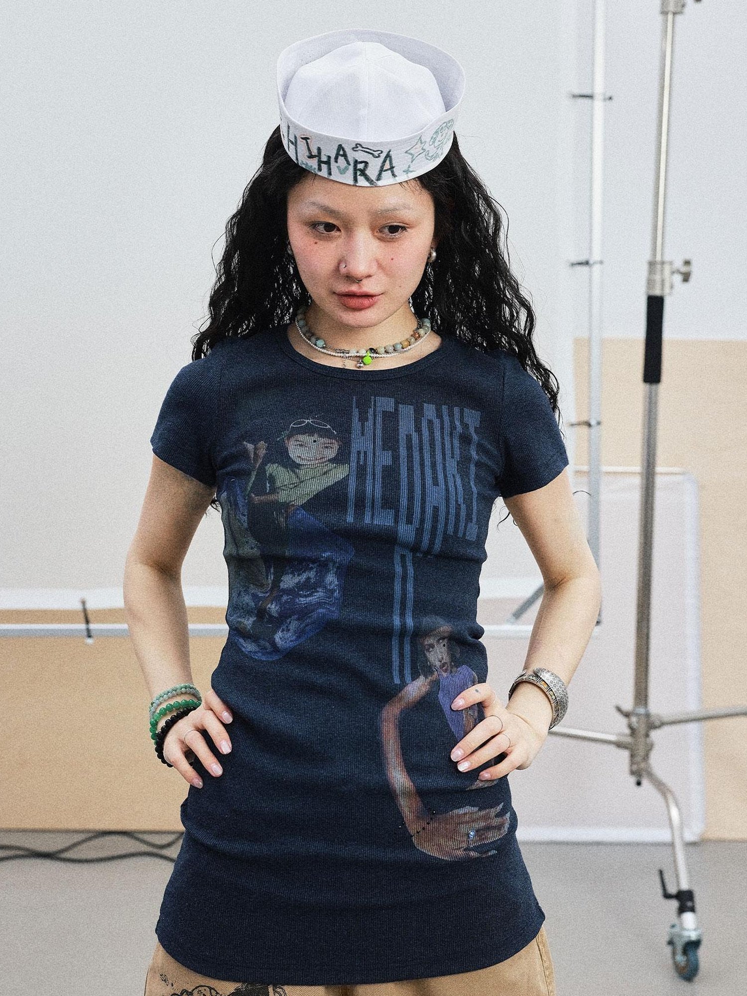 Achihara Meraki Universe T Shirt Dress V Neck Long Sleeve