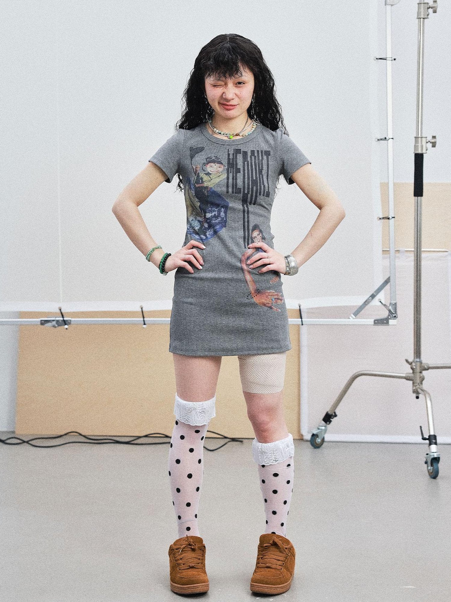 Achihara Meraki Universe T Shirt Dress V Neck Long Sleeve