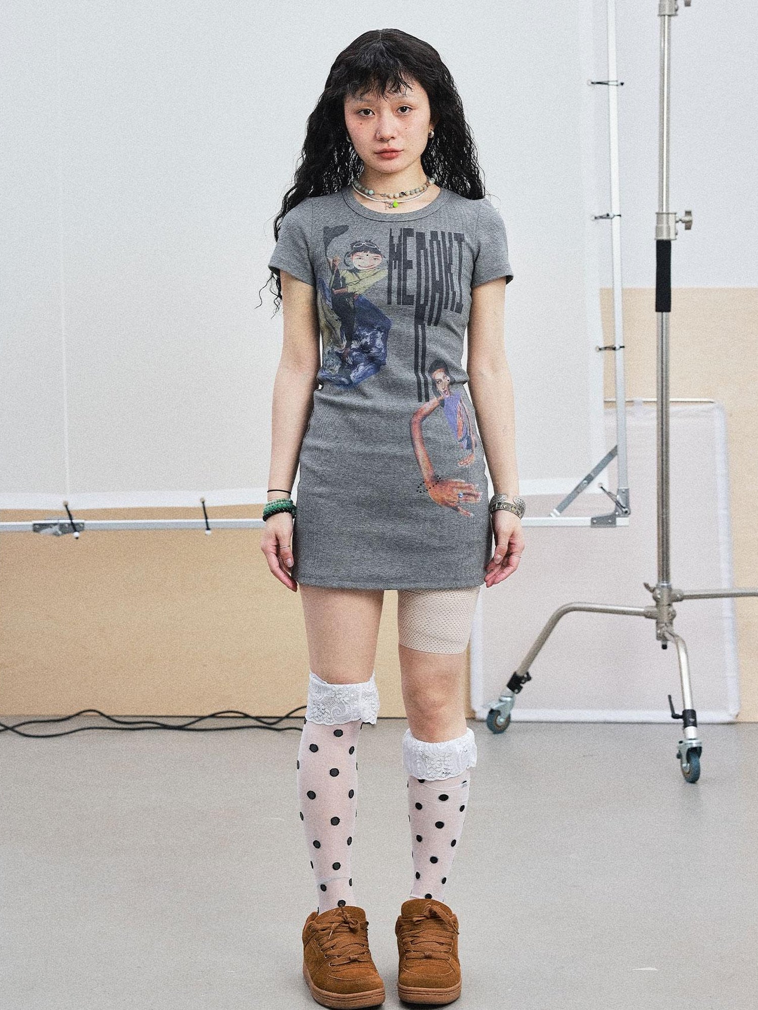 Achihara Meraki Universe T Shirt Dress V Neck Long Sleeve